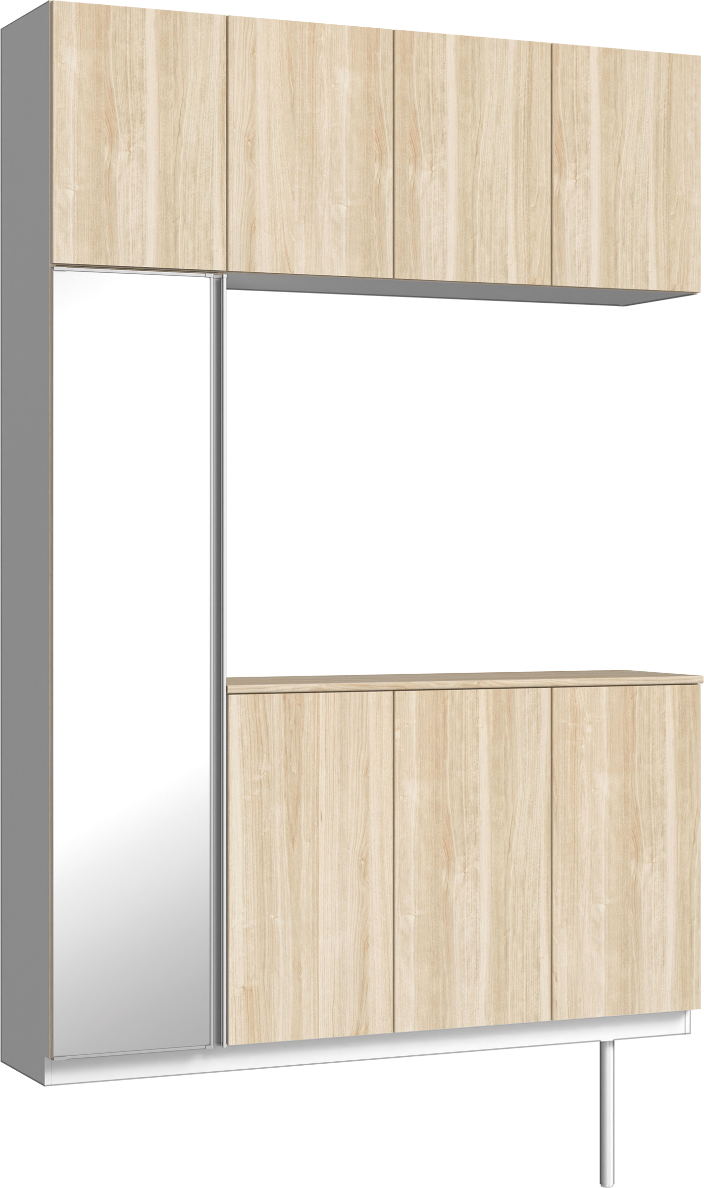 玄関収納　イエリア　開き戸ユニット　フラット　Ｓ４５　コの字ＰＬＡＮ　シューズ収納　ミラー扉　１６００幅　〈コットンベージュ柄〉　ハンドルレス