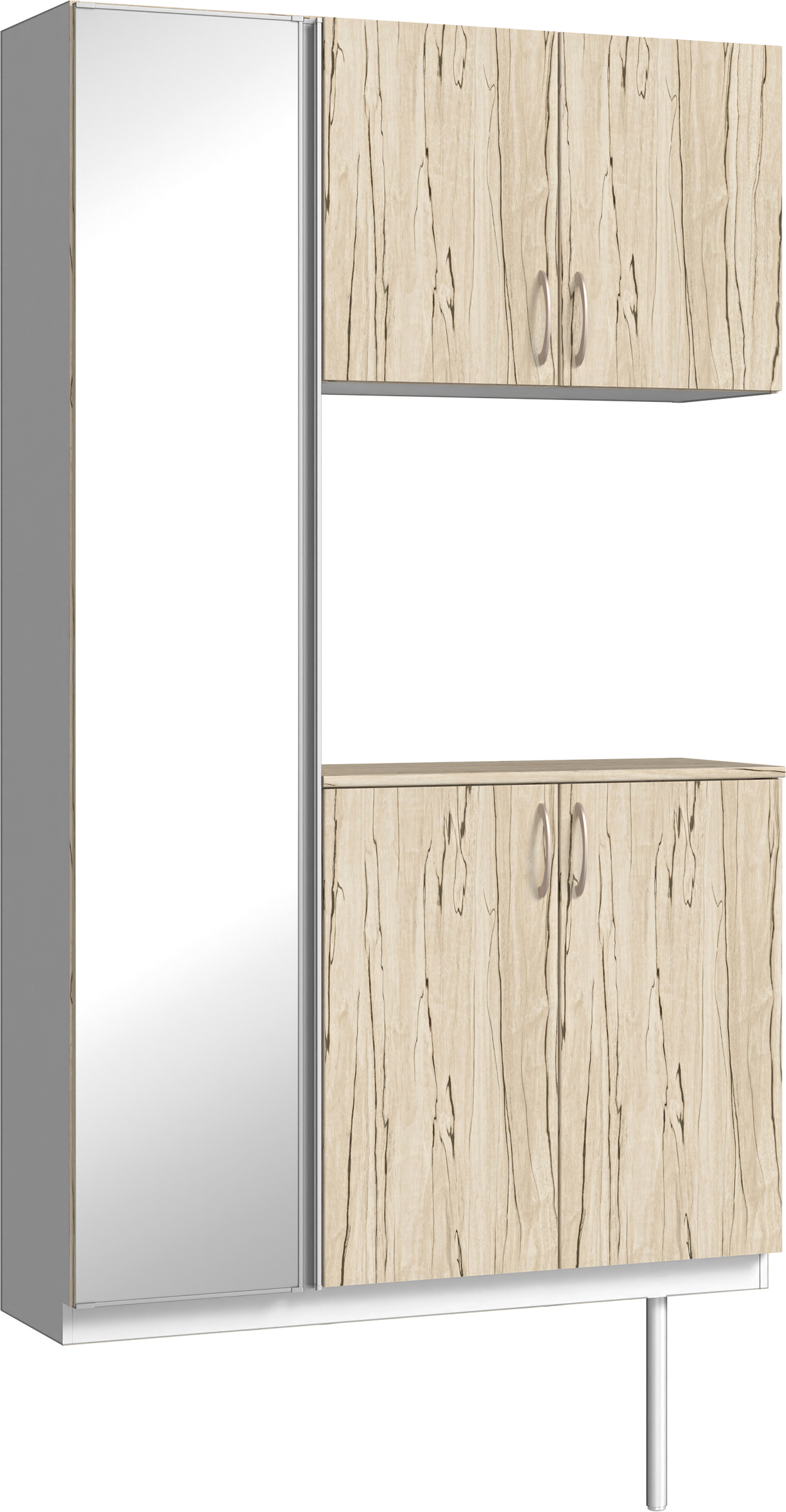 玄関収納　イエリア　開き戸ユニット　フラット　Ｓ９３　コの字ＰＬＡＮ　シューズ収納　ミラー扉　１２００幅　〈スロウベージュ柄〉　ハンドルラウンド型〈Ｔシルバー色〉