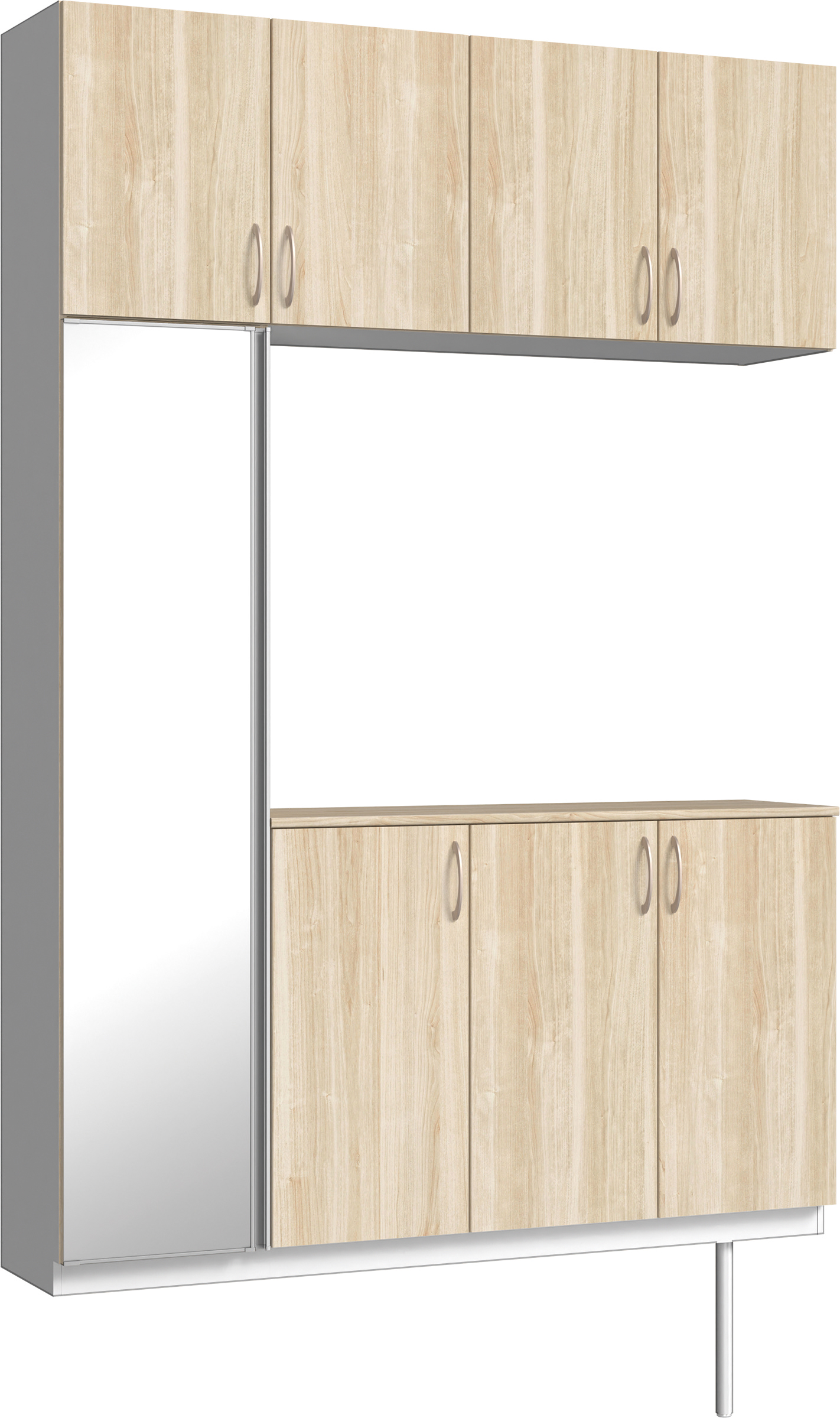 玄関収納　イエリア　開き戸ユニット　フラット　Ｓ４５　コの字ＰＬＡＮ　シューズ収納　ミラー扉　１６００幅　〈コットンベージュ柄〉　ハンドルラウンド型〈Ｔシルバー色〉