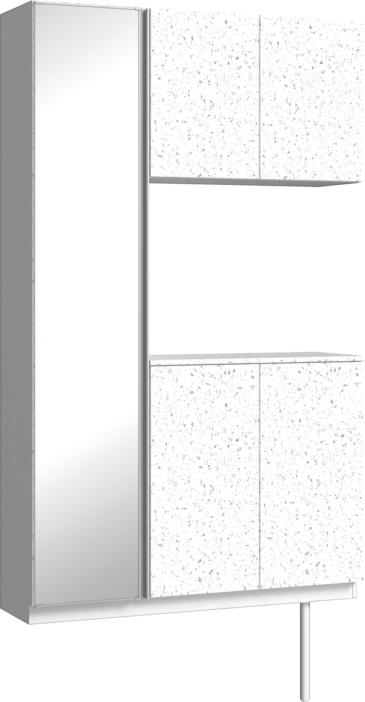 玄関収納　イエリア　開き戸ユニット　フラット　Ｓ９３　コの字ＰＬＡＮ　シューズ収納　ミラー扉　１２００幅　〈テラゾホワイト柄〉　ハンドルレス