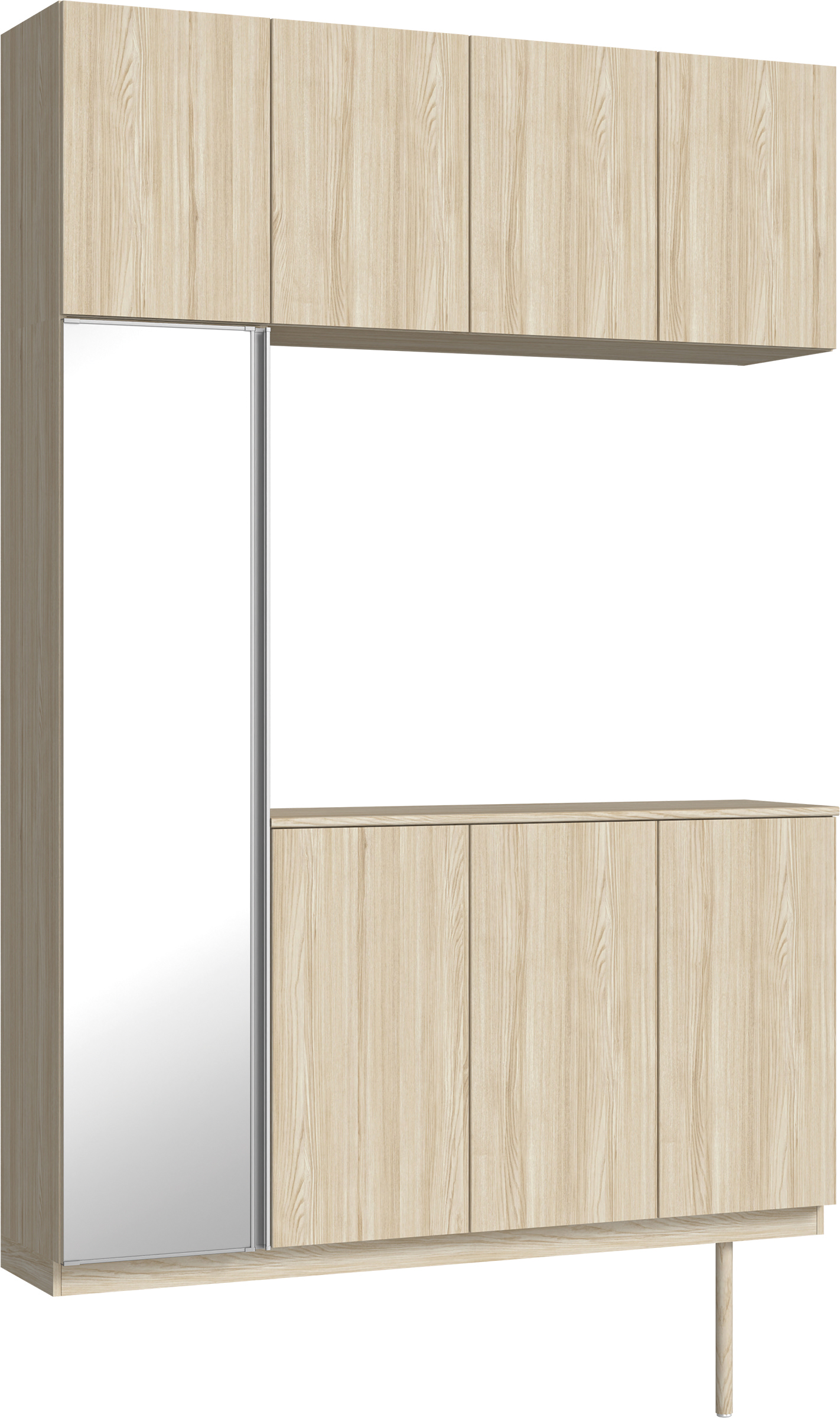 玄関収納　イエリア　開き戸ユニット　フラット縦木目　Ｓ４５　コの字ＰＬＡＮ　シューズ収納　ミラー扉　１６００幅　〈ソフトグレージュ柄〉　ハンドルレス