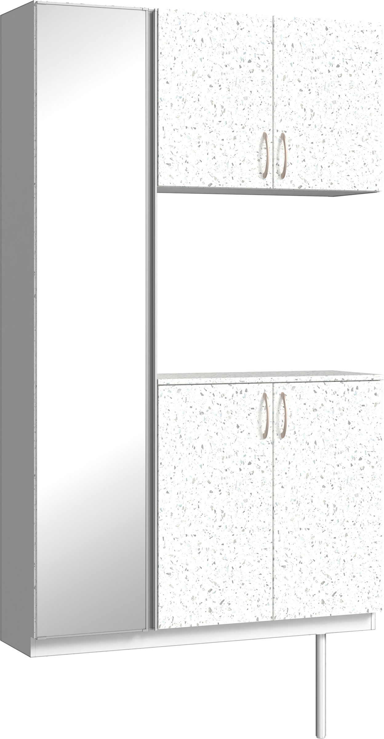 玄関収納　イエリア　開き戸ユニット　フラット　Ｓ９３　コの字ＰＬＡＮ　シューズ収納　ミラー扉　１２００幅　〈テラゾホワイト柄〉　ハンドルラウンド型〈Ｔシルバー色〉