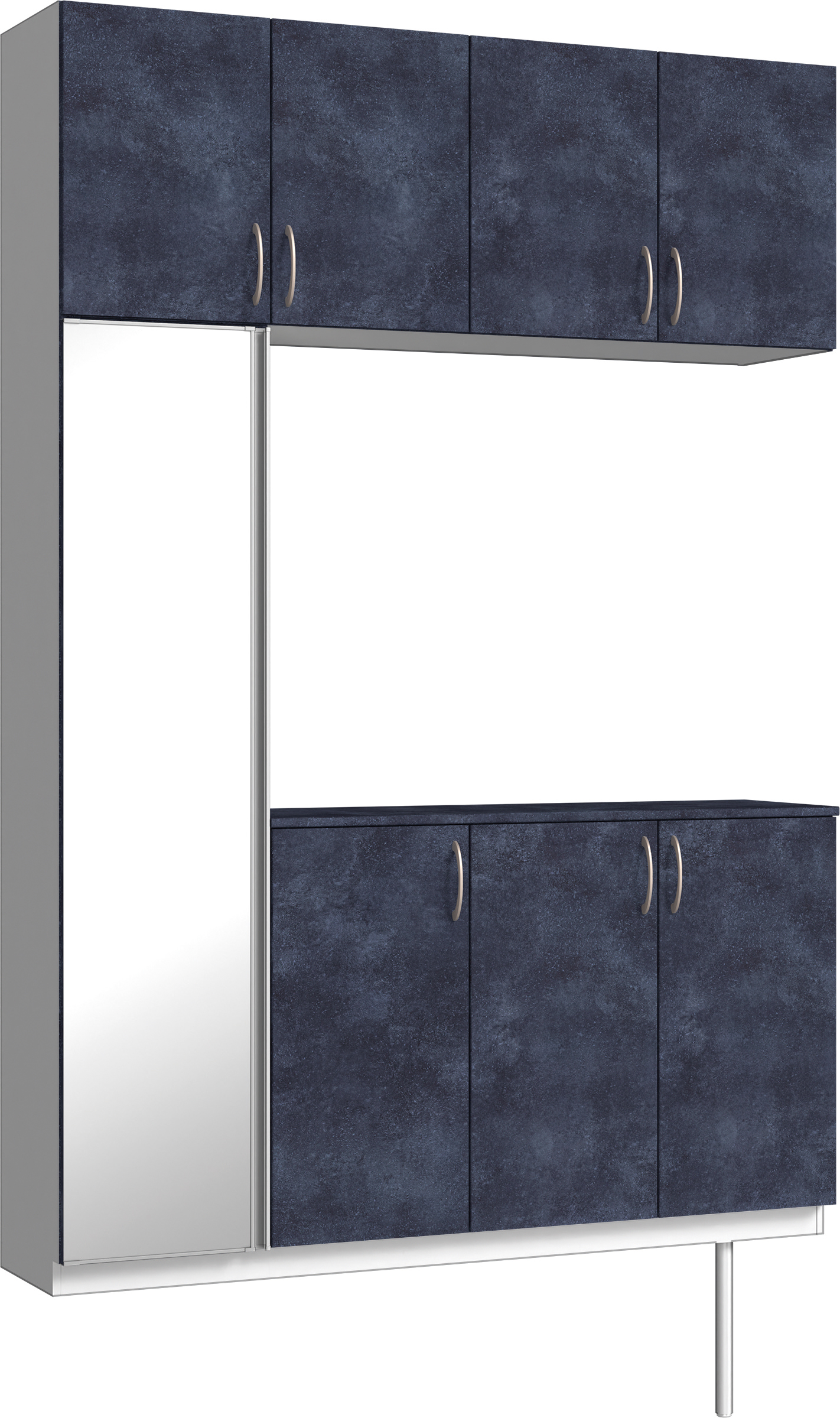 玄関収納　イエリア　開き戸ユニット　フラット　Ｓ４５　コの字ＰＬＡＮ　シューズ収納　ミラー扉　１６００幅　〈コバルトブルー柄〉　ハンドルラウンド型〈Ｔシルバー色〉