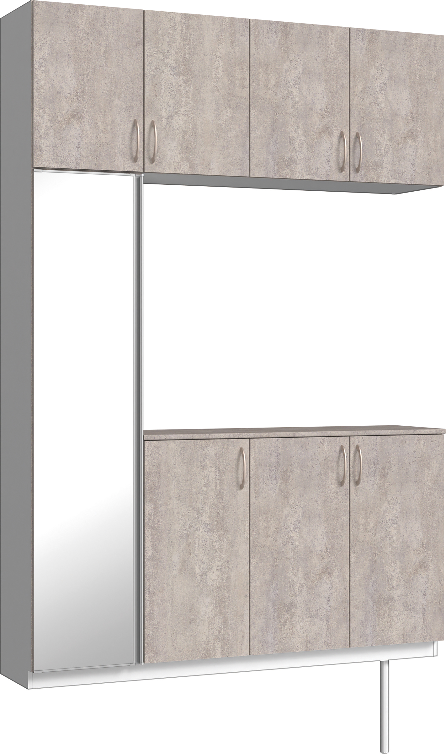 玄関収納　イエリア　開き戸ユニット　フラット　Ｓ４５　コの字ＰＬＡＮ　シューズ収納　ミラー扉　１６００幅　〈コンクリートグレー柄〉　ハンドルラウンド型〈Ｔシルバー色〉