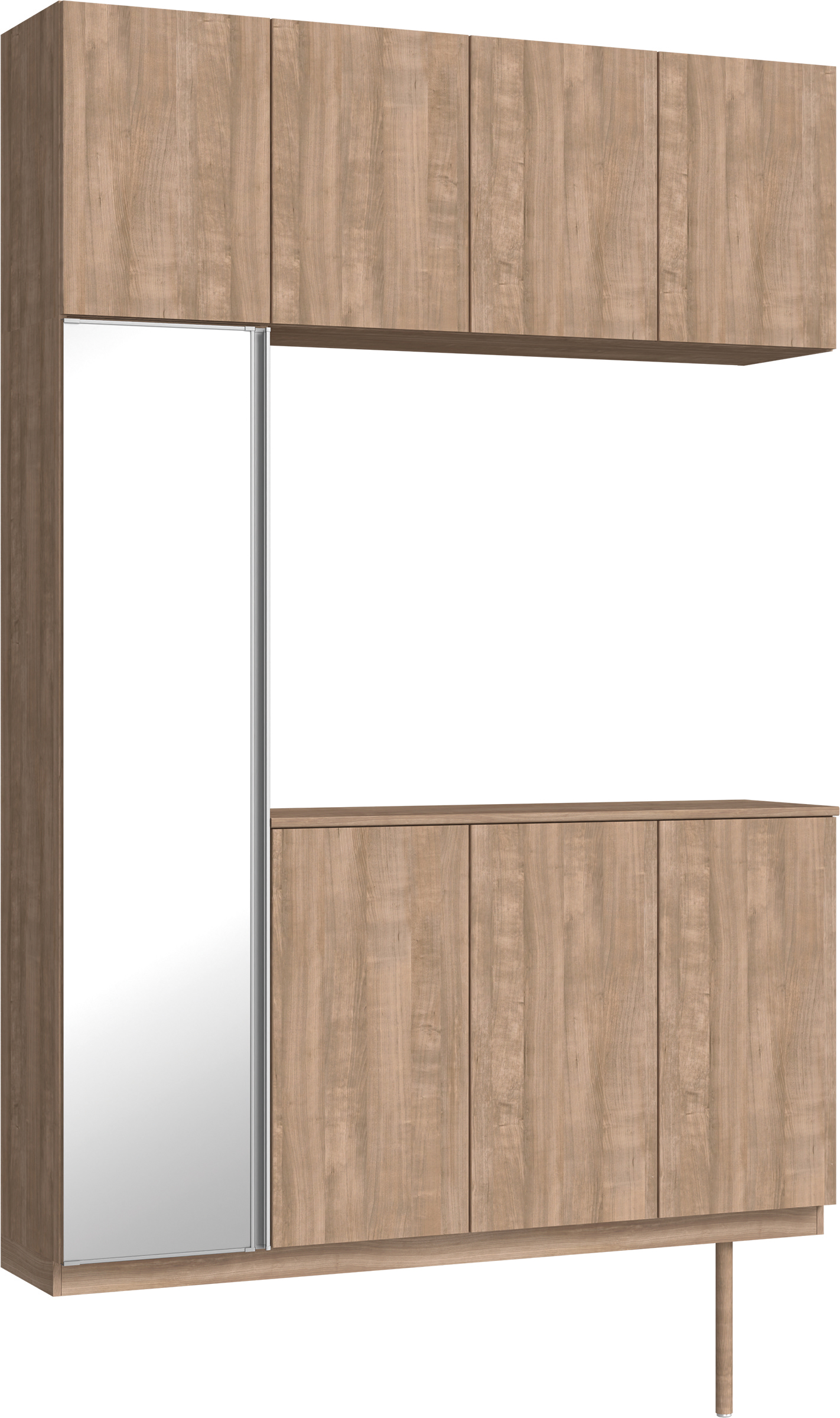 玄関収納　イエリア　開き戸ユニット　フラット縦木目　Ｓ４５　コの字ＰＬＡＮ　シューズ収納　ミラー扉　１６００幅　〈トープグレー柄〉　ハンドルレス