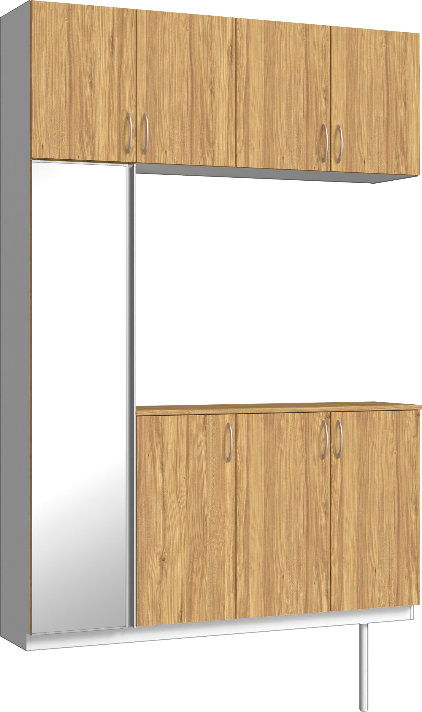 玄関収納　イエリア　開き戸ユニット　フラット　Ｓ４５　コの字ＰＬＡＮ　シューズ収納　ミラー扉　１６００幅　〈シナモンブラウン柄〉　ハンドルラウンド型〈Ｔシルバー色〉