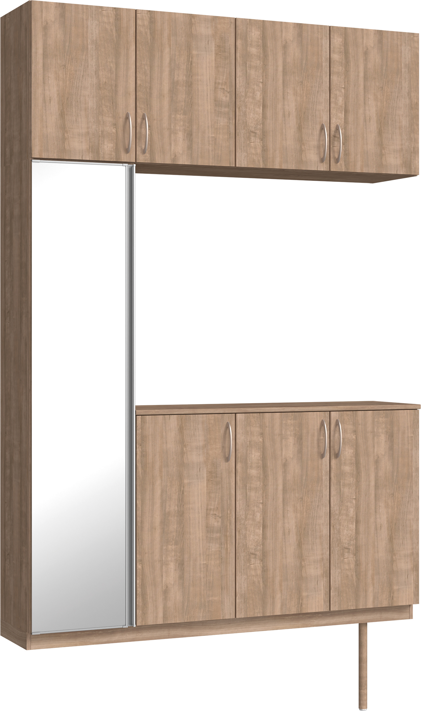 玄関収納　イエリア　開き戸ユニット　フラット縦木目　Ｓ４５　コの字ＰＬＡＮ　シューズ収納　ミラー扉　１６００幅　〈トープグレー柄〉　ハンドルラウンド型〈Ｔシルバー色〉