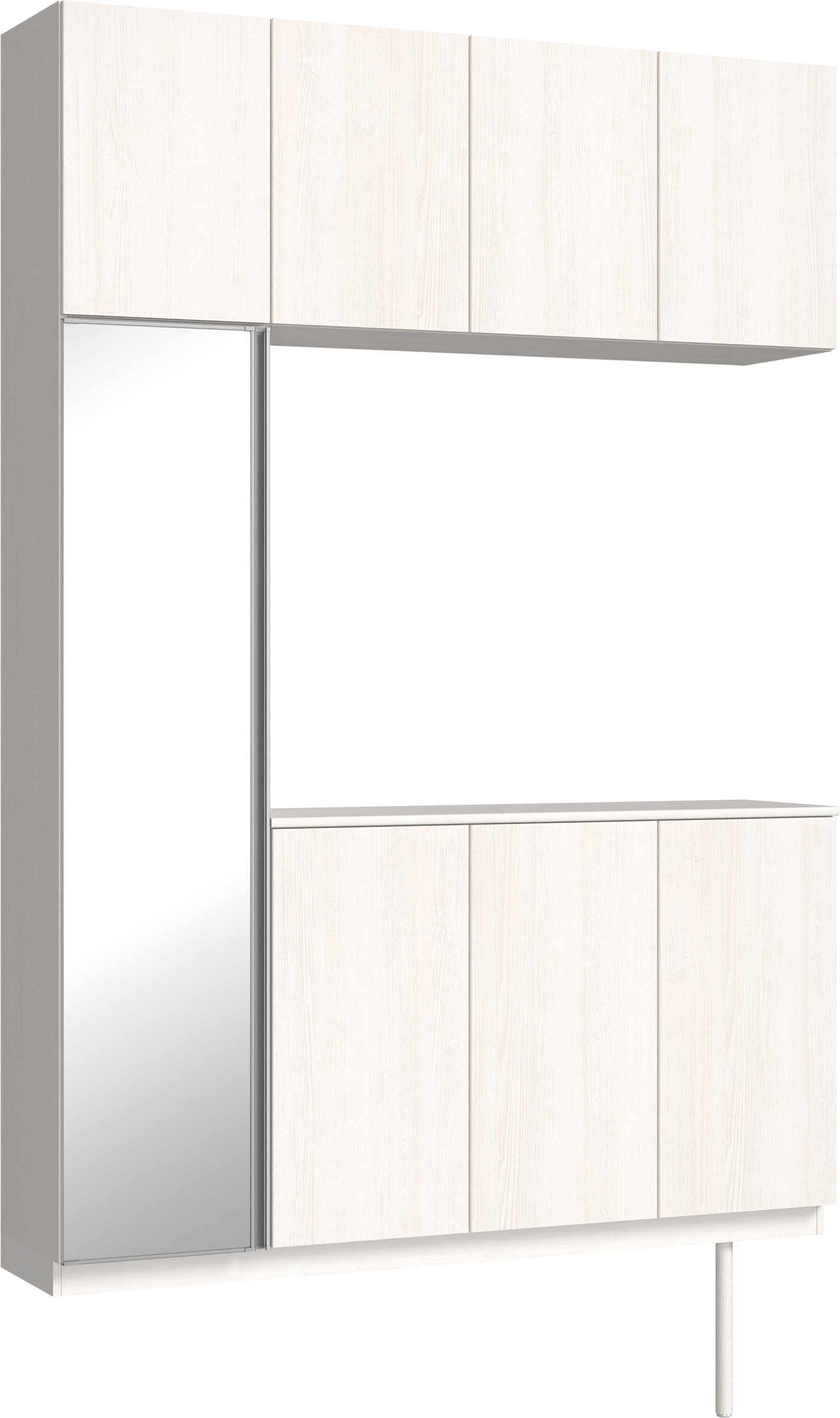 玄関収納　イエリア　開き戸ユニット　フラット縦木目　Ｓ４５　コの字ＰＬＡＮ　シューズ収納　ミラー扉　１６００幅　〈ネオホワイト柄〉　ハンドルレス