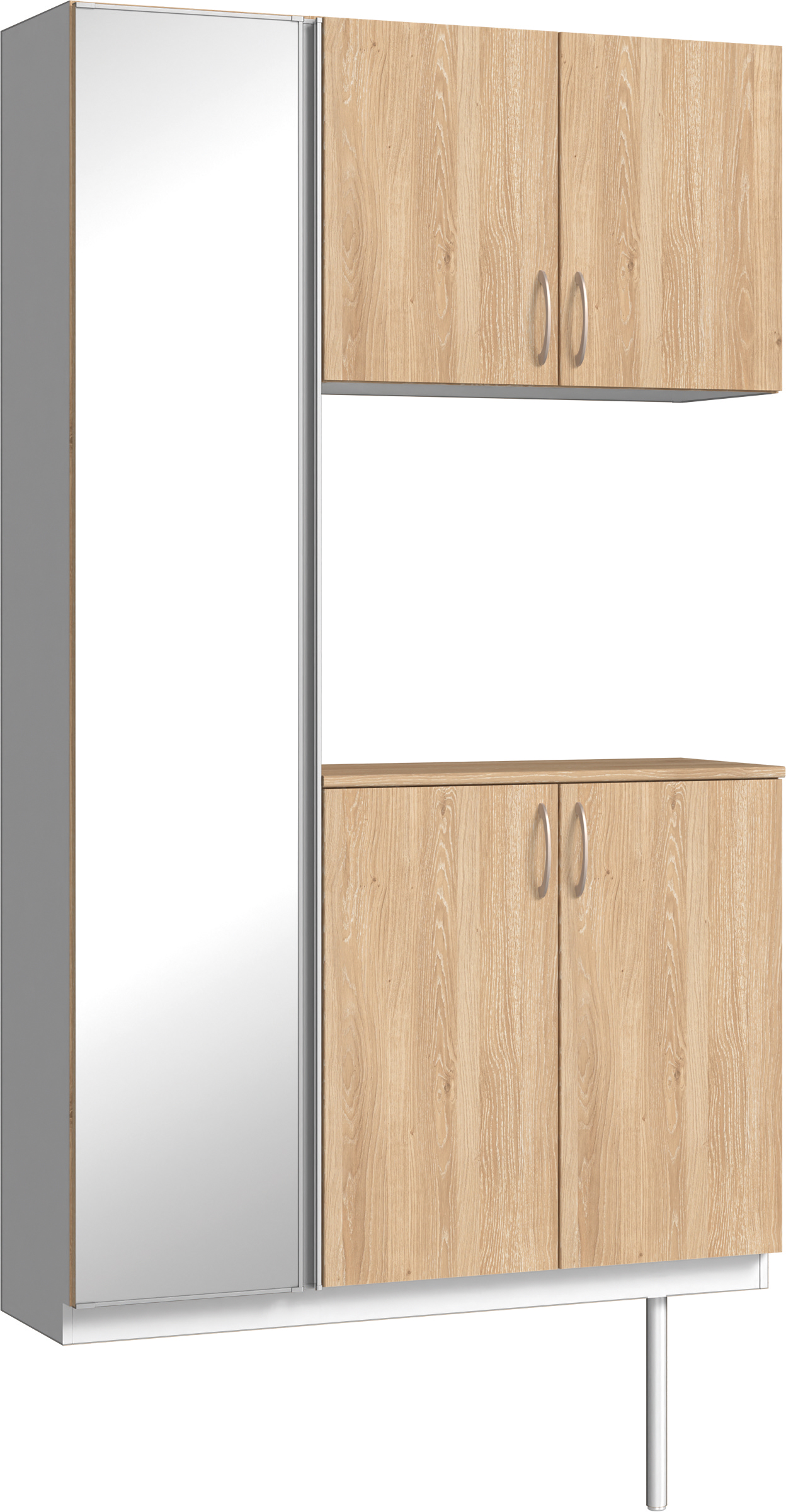 玄関収納　イエリア　開き戸ユニット　フラット　Ｓ９３　コの字ＰＬＡＮ　シューズ収納　ミラー扉　１２００幅　〈ミルキーオーカー柄〉　ハンドルラウンド型〈Ｔシルバー色〉