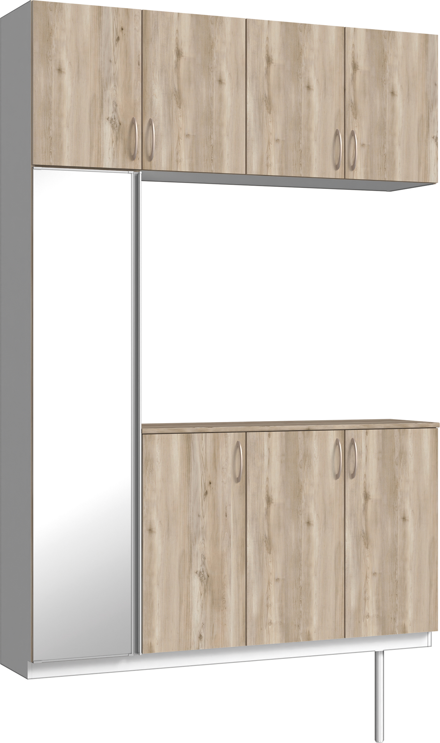 玄関収納　イエリア　開き戸ユニット　フラット　Ｓ４５　コの字ＰＬＡＮ　シューズ収納　ミラー扉　１６００幅　〈スモークグレー柄〉　ハンドルラウンド型〈Ｔシルバー色〉