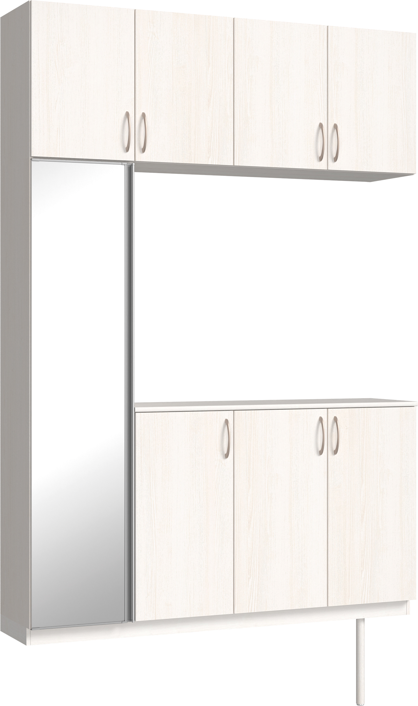 玄関収納　イエリア　開き戸ユニット　フラット縦木目　Ｓ４５　コの字ＰＬＡＮ　シューズ収納　ミラー扉　１６００幅　〈ネオホワイト柄〉　ハンドルラウンド型〈Ｔシルバー色〉