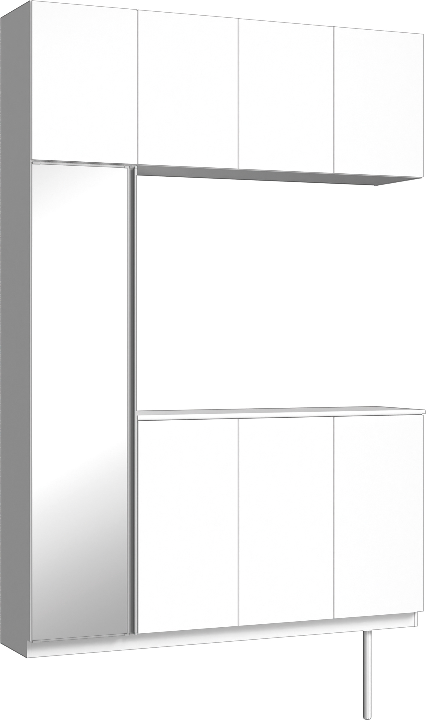 玄関収納　イエリア　開き戸ユニット　フラット縦木目　Ｓ４５　コの字ＰＬＡＮ　シューズ収納　ミラー扉　１６００幅　〈パウダーホワイト柄〉　ハンドルレス