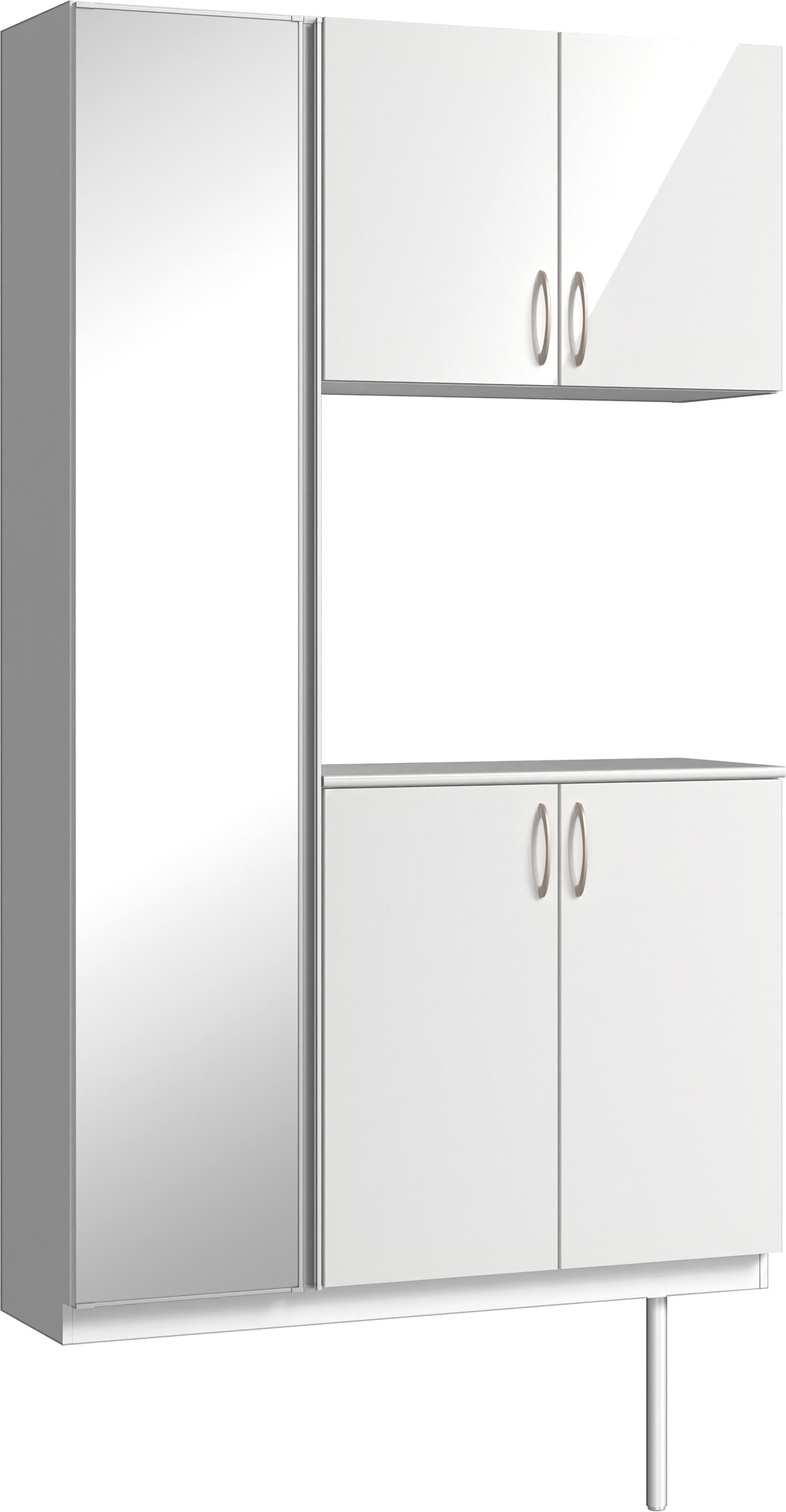 玄関収納　イエリア　開き戸ユニット　フラット　Ｓ９３　コの字ＰＬＡＮ　シューズ収納　ミラー扉　１２００幅　〈ルミホワイト柄〉　ハンドルラウンド型〈Ｔシルバー色〉