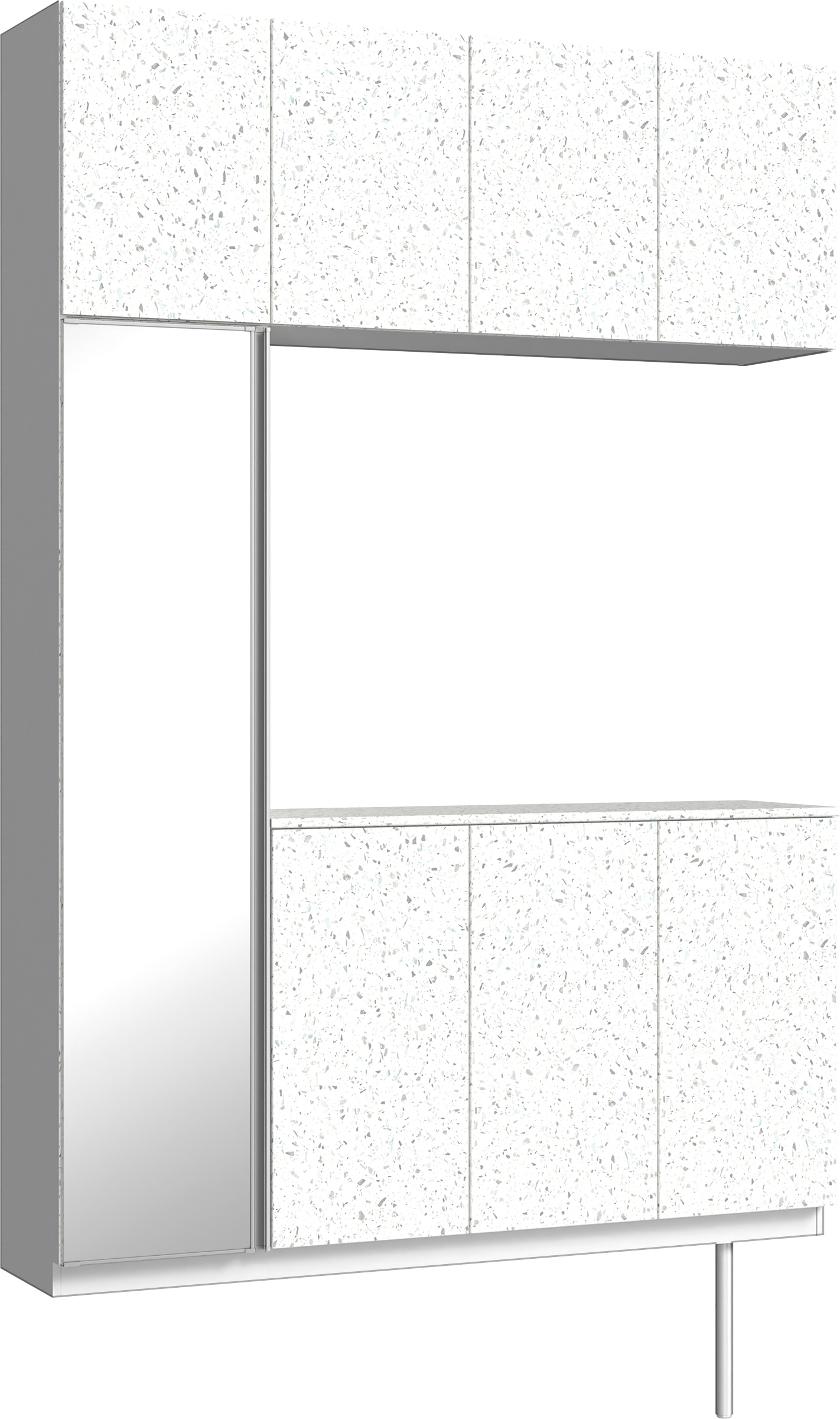 玄関収納　イエリア　開き戸ユニット　フラット　Ｓ４５　コの字ＰＬＡＮ　シューズ収納　ミラー扉　１６００幅　〈テラゾホワイト柄〉　ハンドルレス