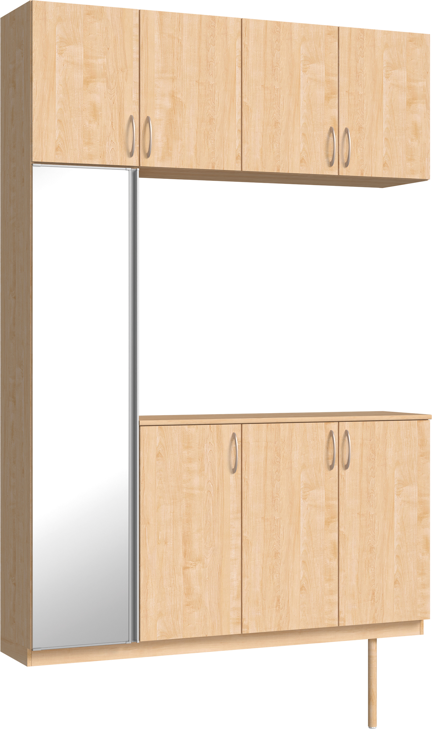 玄関収納　イエリア　開き戸ユニット　フラット縦木目　Ｓ４５　コの字ＰＬＡＮ　シューズ収納　ミラー扉　１６００幅　〈ミルベージュ柄〉　ハンドルラウンド型〈Ｔシルバー色〉