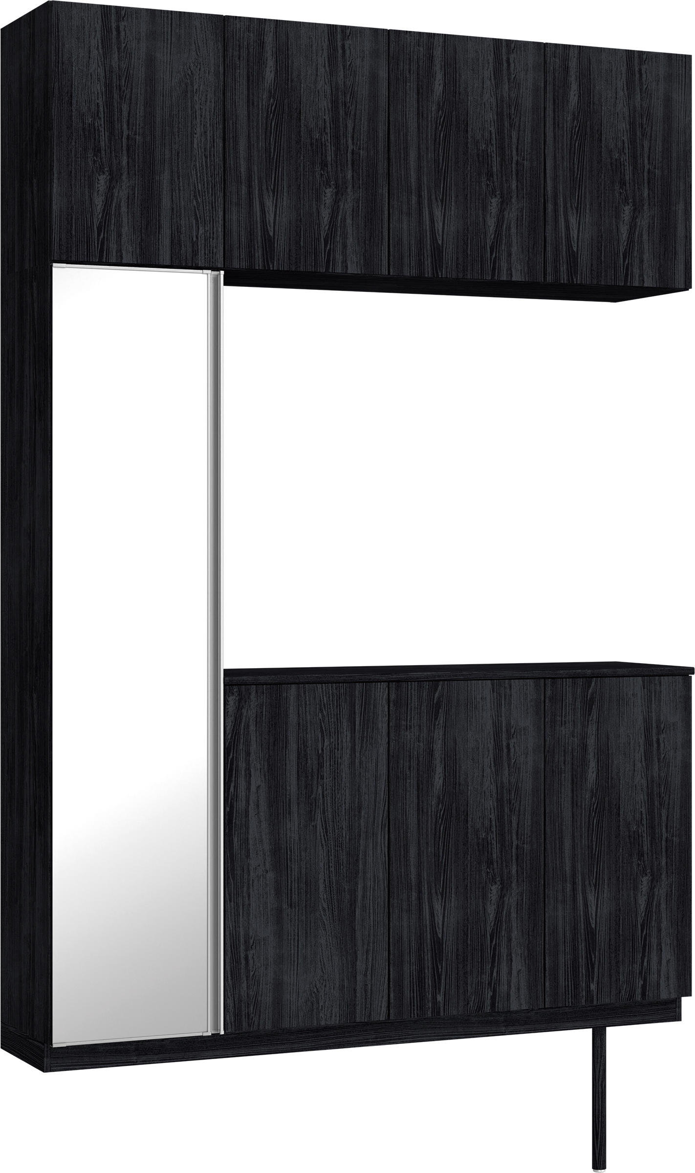 玄関収納　イエリア　開き戸ユニット　フラット縦木目　Ｓ４５　コの字ＰＬＡＮ　シューズ収納　ミラー扉　１６００幅　〈モスブラック柄〉　ハンドルレス