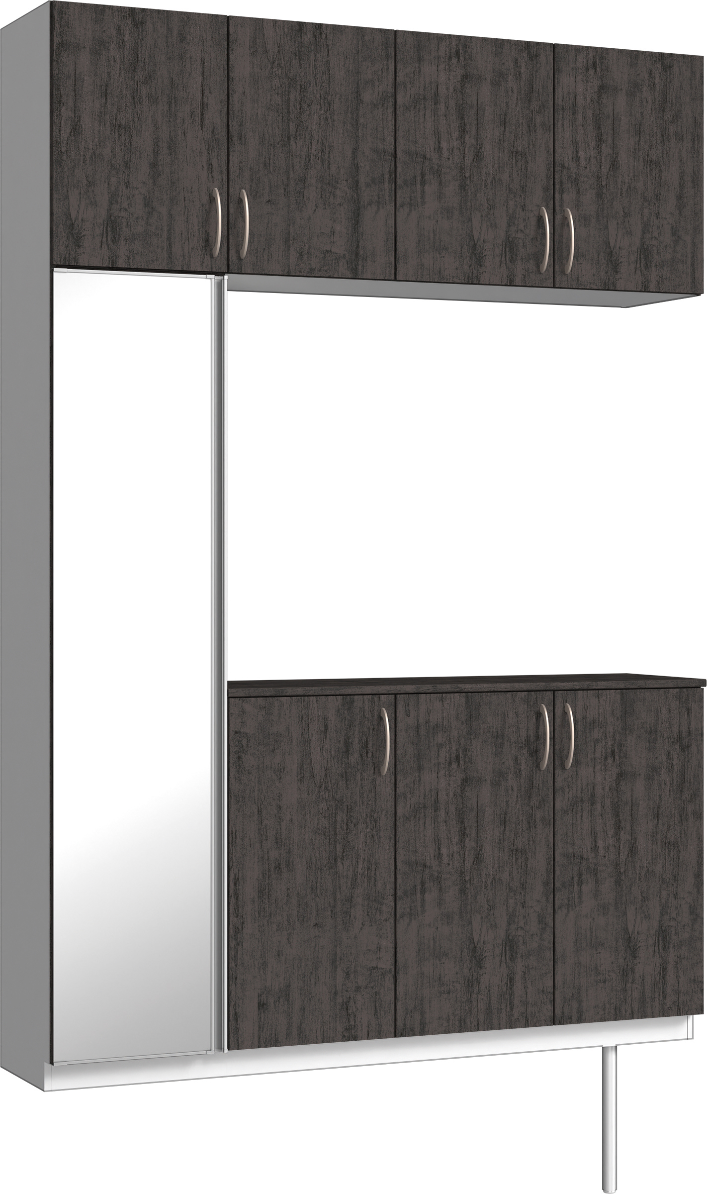 玄関収納　イエリア　開き戸ユニット　フラット　Ｓ４５　コの字ＰＬＡＮ　シューズ収納　ミラー扉　１６００幅　〈ドライブラック柄〉　ハンドルラウンド型〈Ｔシルバー色〉