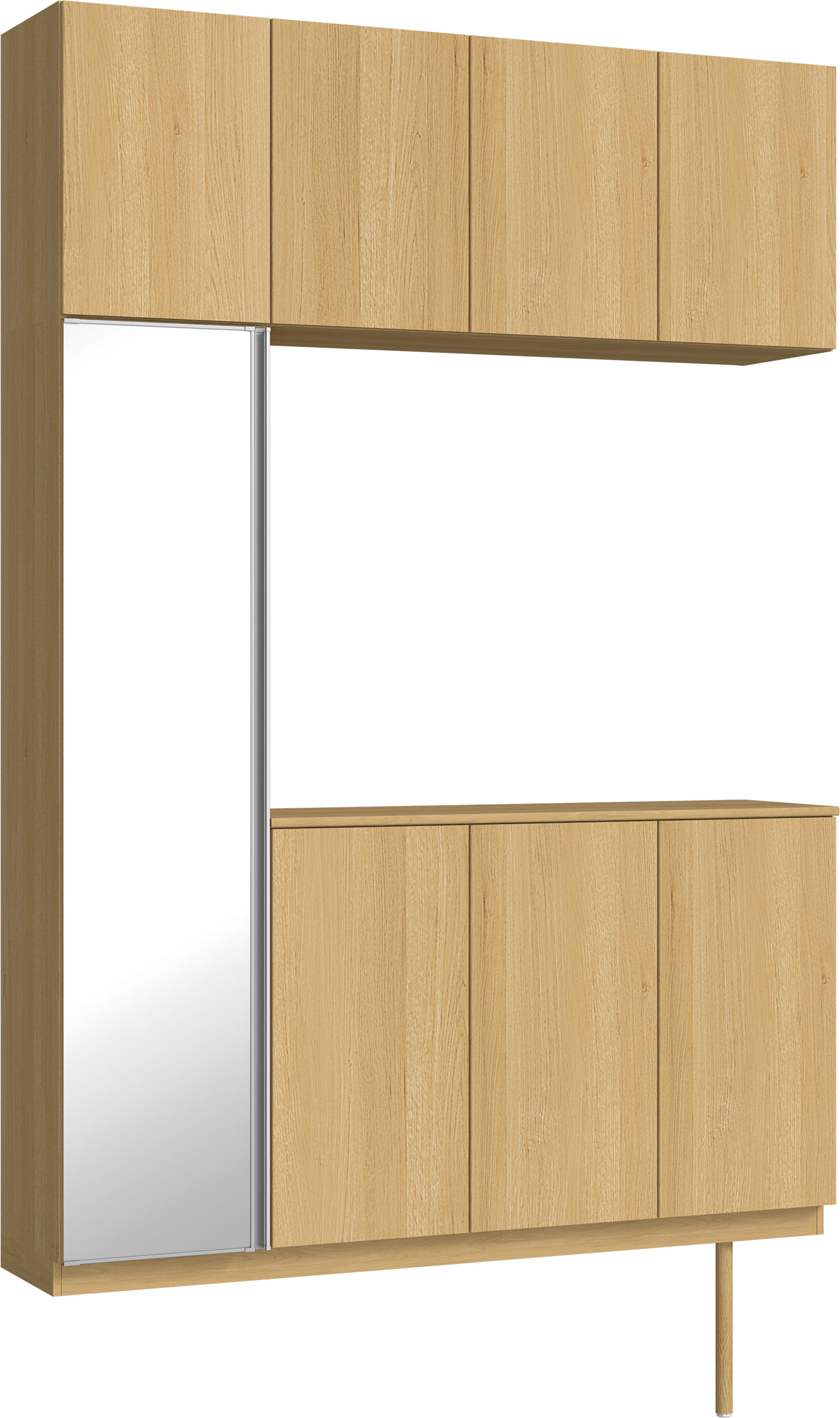 玄関収納　イエリア　開き戸ユニット　フラット縦木目　Ｓ４５　コの字ＰＬＡＮ　シューズ収納　ミラー扉　１６００幅　〈ライトオーカー柄〉　ハンドルレス