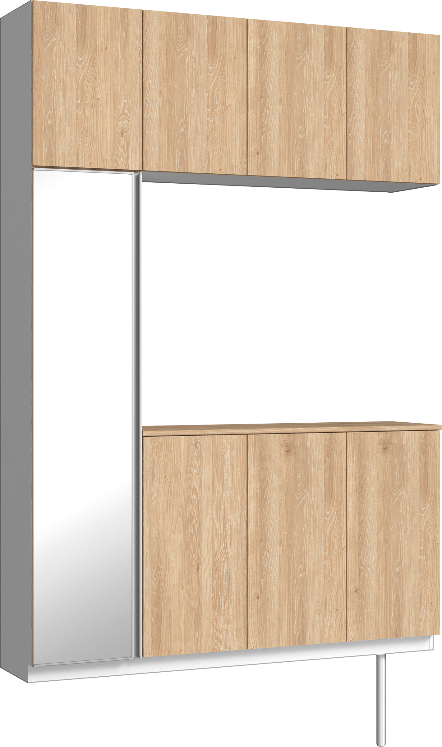 玄関収納　イエリア　開き戸ユニット　フラット　Ｓ４５　コの字ＰＬＡＮ　シューズ収納　ミラー扉　１６００幅　〈ミルキーオーカー柄〉　ハンドルレス