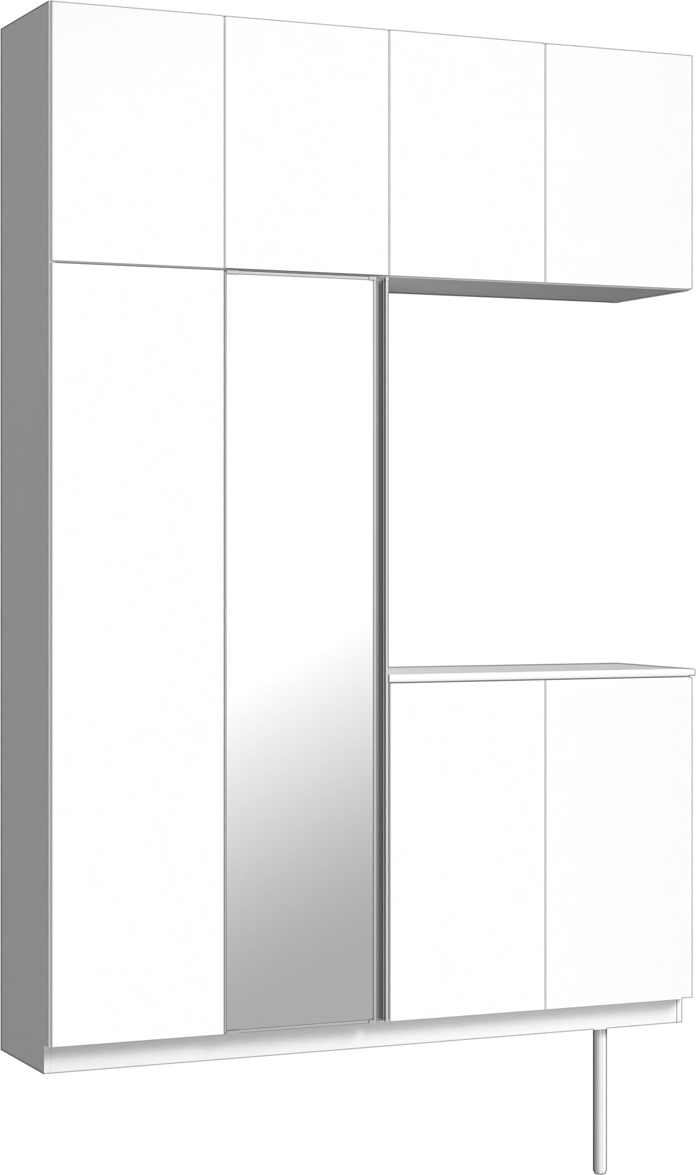 玄関収納　イエリア　開き戸ユニット　フラット縦木目　Ｓ４９　コの字ＰＬＡＮ　シューズ収納　ミラー扉　１６００幅　〈パウダーホワイト柄〉　ハンドルレス