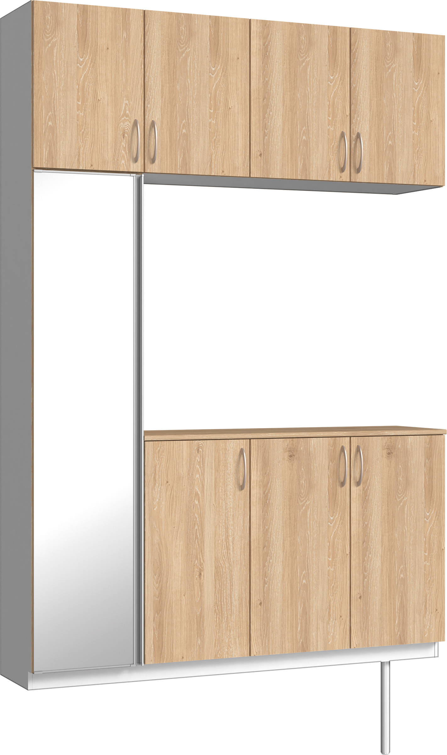 玄関収納　イエリア　開き戸ユニット　フラット　Ｓ４５　コの字ＰＬＡＮ　シューズ収納　ミラー扉　１６００幅　〈ミルキーオーカー柄〉　ハンドルラウンド型〈Ｔシルバー色〉