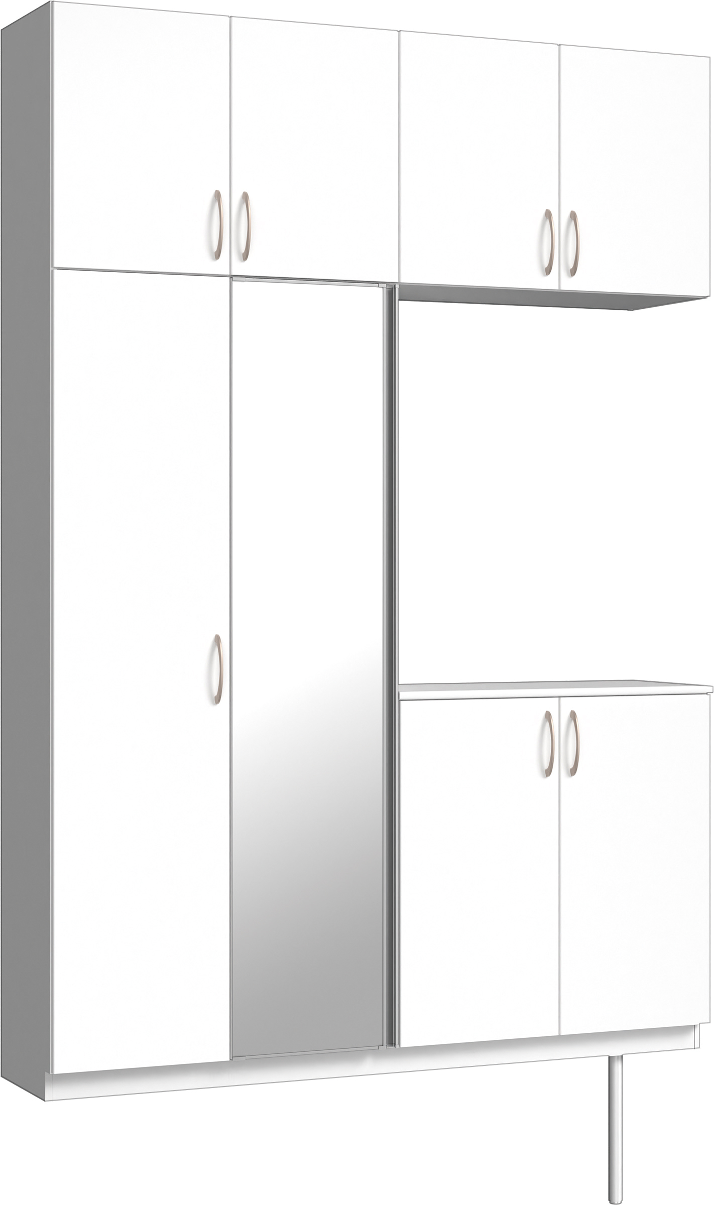 玄関収納　イエリア　開き戸ユニット　フラット縦木目　Ｓ４９　コの字ＰＬＡＮ　シューズ収納　ミラー扉　１６００幅　〈パウダーホワイト柄〉　ハンドルラウンド型〈Ｔシルバー色〉