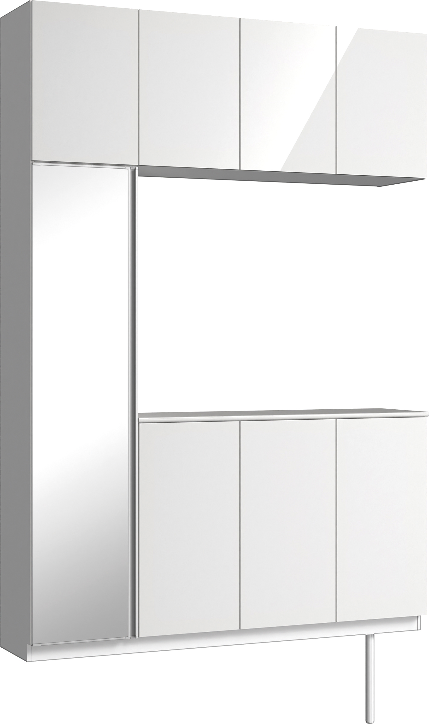 玄関収納　イエリア　開き戸ユニット　フラット　Ｓ４５　コの字ＰＬＡＮ　シューズ収納　ミラー扉　１６００幅　〈ルミホワイト柄〉　ハンドルレス