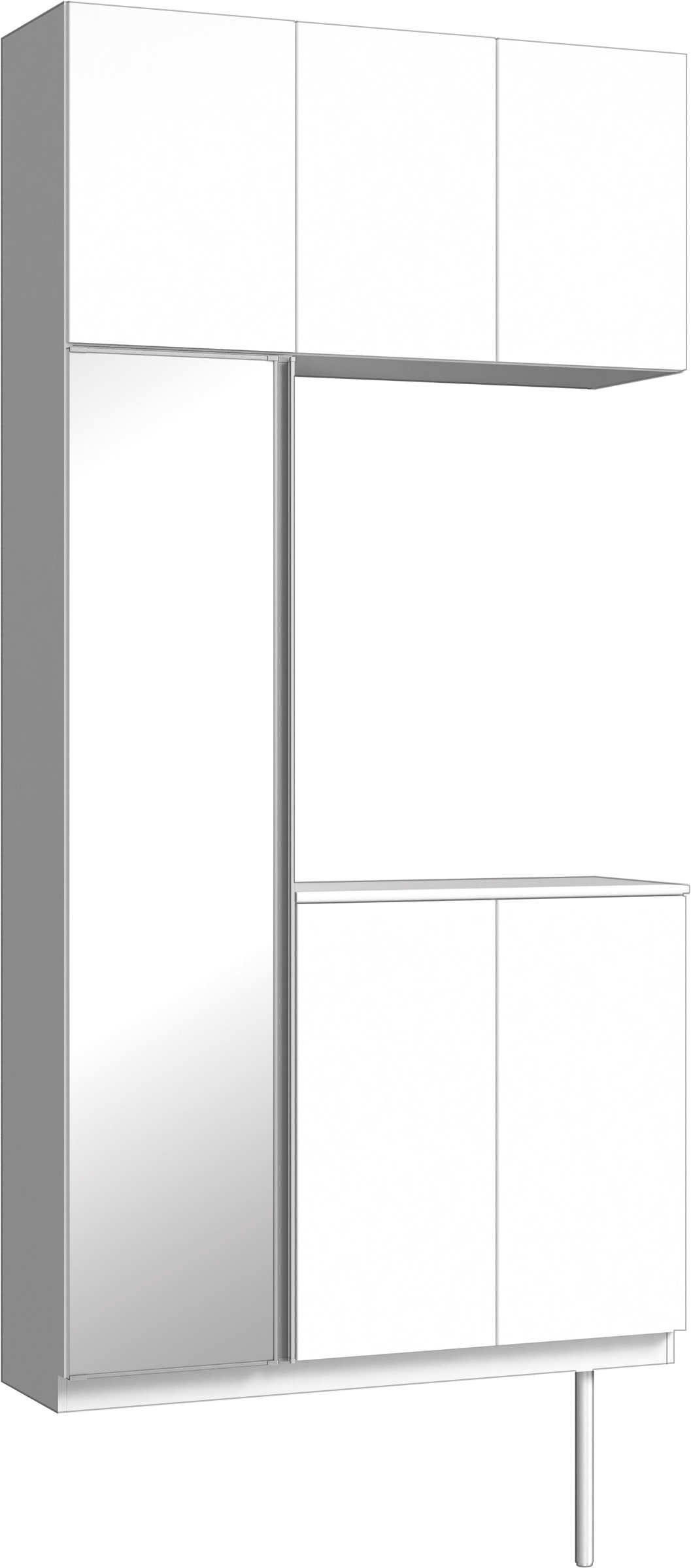 玄関収納　イエリア　開き戸ユニット　フラット縦木目　Ｓ７１　コの字ＰＬＡＮ　シューズ収納　ミラー扉　１１４０幅　〈パウダーホワイト柄〉　ハンドルレス