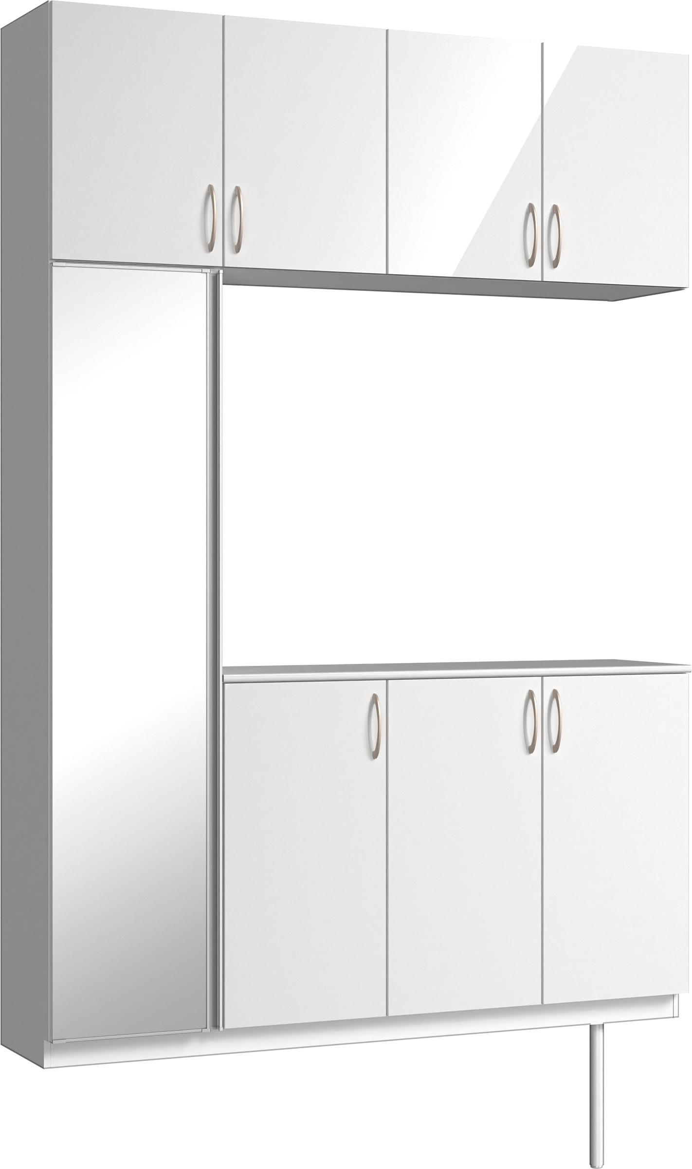 玄関収納　イエリア　開き戸ユニット　フラット　Ｓ４５　コの字ＰＬＡＮ　シューズ収納　ミラー扉　１６００幅　〈ルミホワイト柄〉　ハンドルラウンド型〈Ｔシルバー色〉