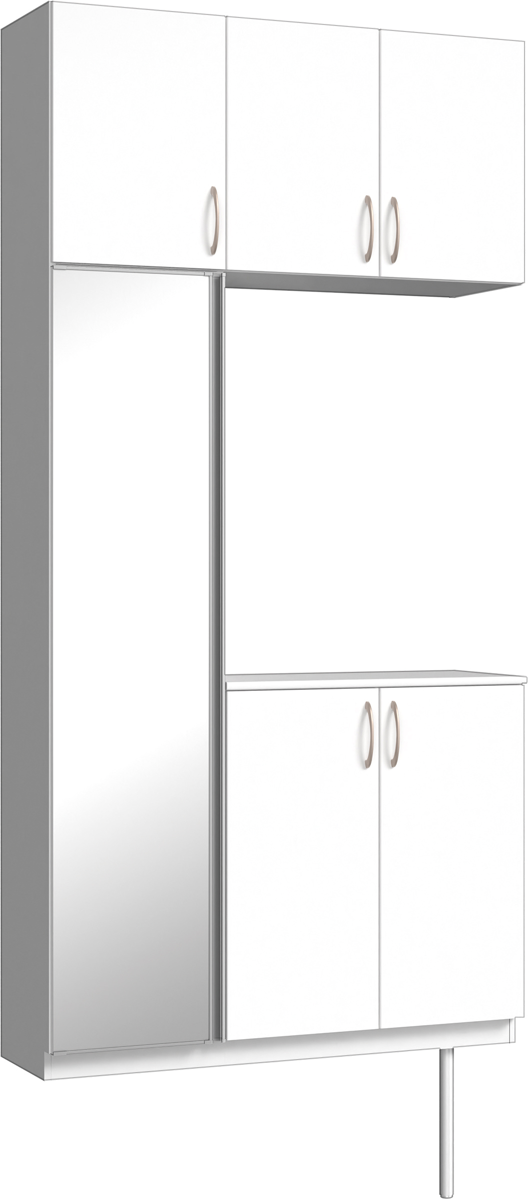 玄関収納　イエリア　開き戸ユニット　フラット縦木目　Ｓ７１　コの字ＰＬＡＮ　シューズ収納　ミラー扉　１１４０幅　〈パウダーホワイト柄〉　ハンドルラウンド型〈Ｔシルバー色〉