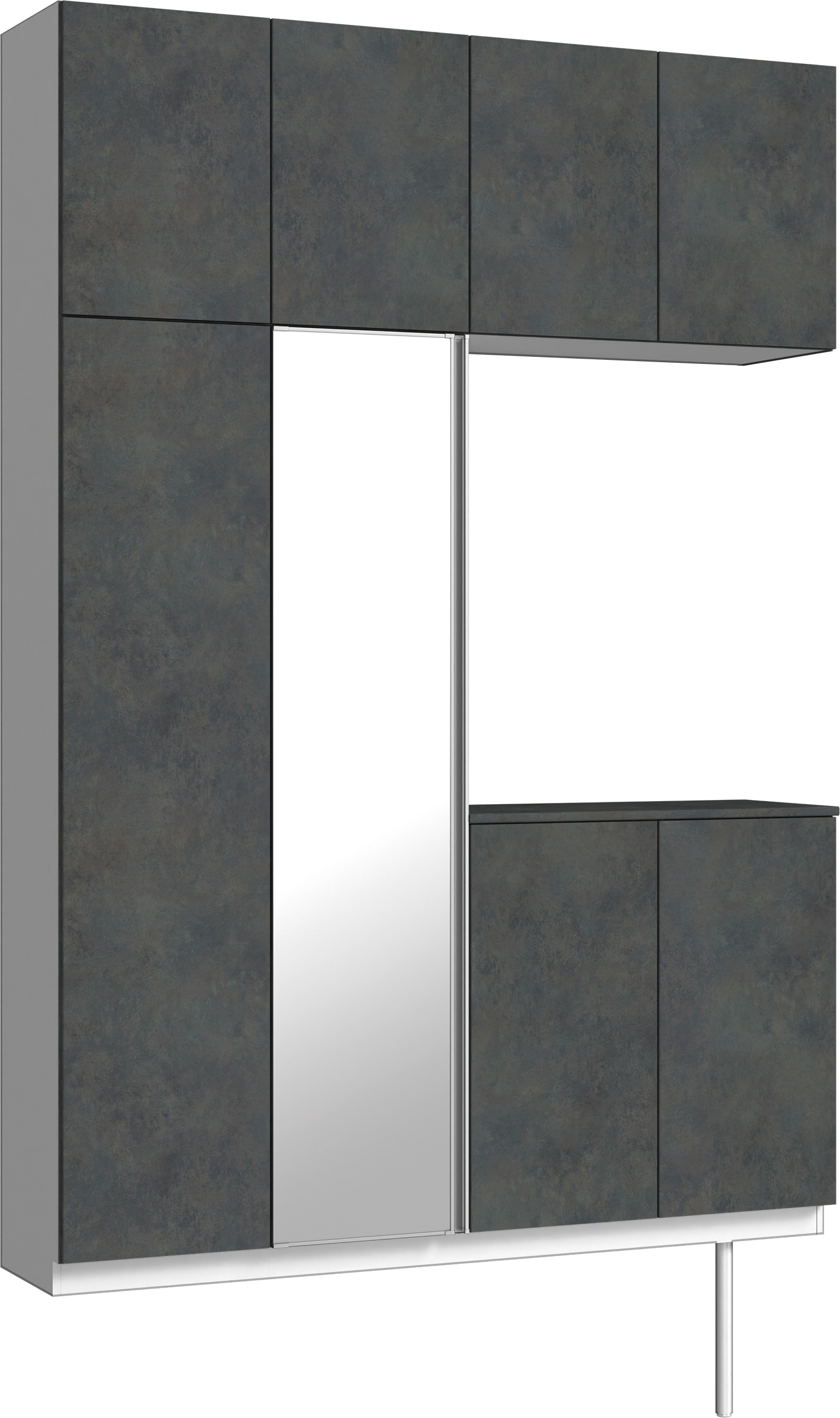 玄関収納　イエリア　開き戸ユニット　フラット　Ｓ４９　コの字ＰＬＡＮ　シューズ収納　ミラー扉　１６００幅　〈アイアンブラック柄〉　ハンドルレス