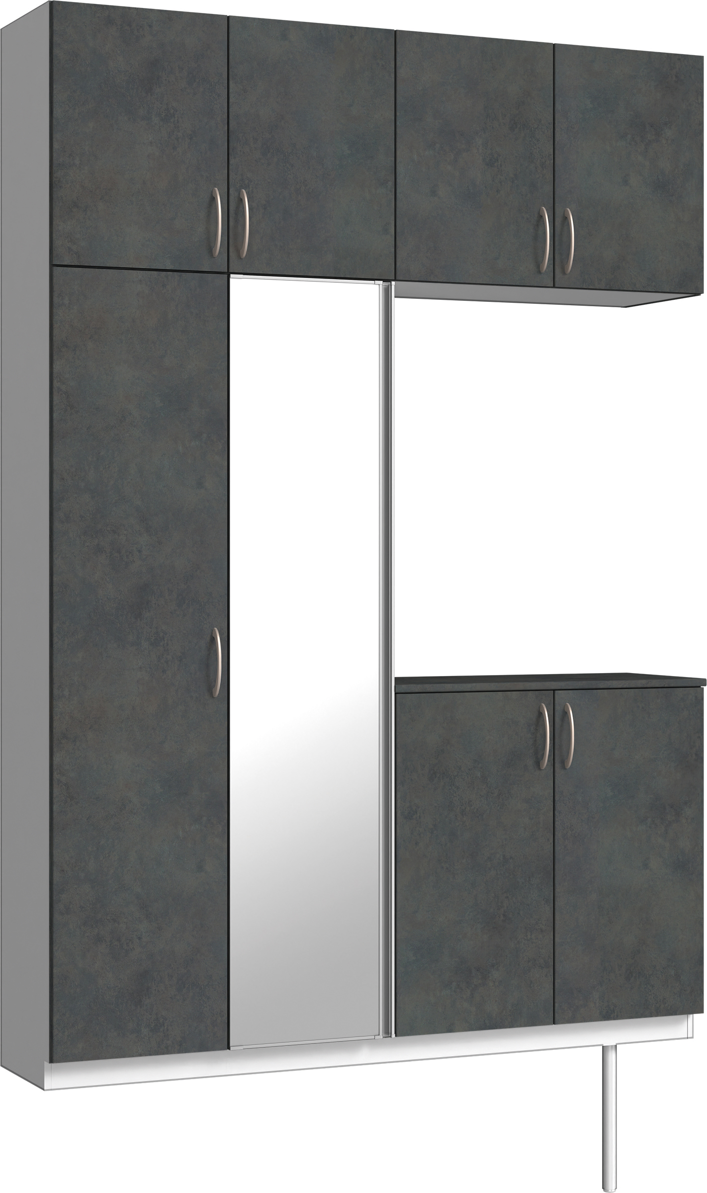 玄関収納　イエリア　開き戸ユニット　フラット　Ｓ４９　コの字ＰＬＡＮ　シューズ収納　ミラー扉　１６００幅　〈アイアンブラック柄〉　ハンドルラウンド型〈Ｔシルバー色〉