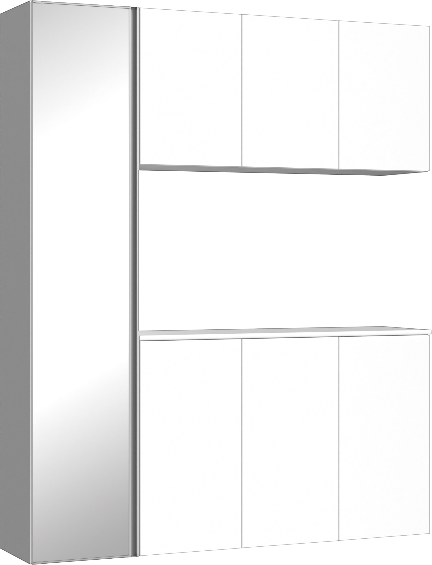 玄関収納　イエリア　開き戸ユニット　フラット縦木目　Ｓ８１　コの字ＰＬＡＮ　シューズ収納　ミラー扉　１６００幅　〈パウダーホワイト柄〉　ハンドルレス