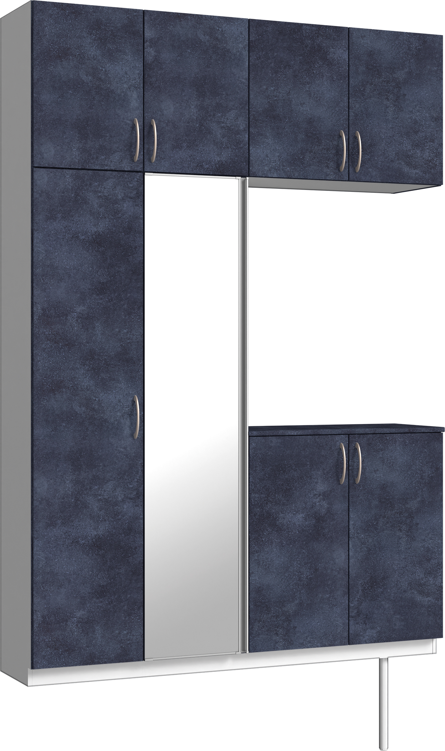 玄関収納　イエリア　開き戸ユニット　フラット　Ｓ４９　コの字ＰＬＡＮ　シューズ収納　ミラー扉　１６００幅　〈コバルトブルー柄〉　ハンドルラウンド型〈Ｔシルバー色〉