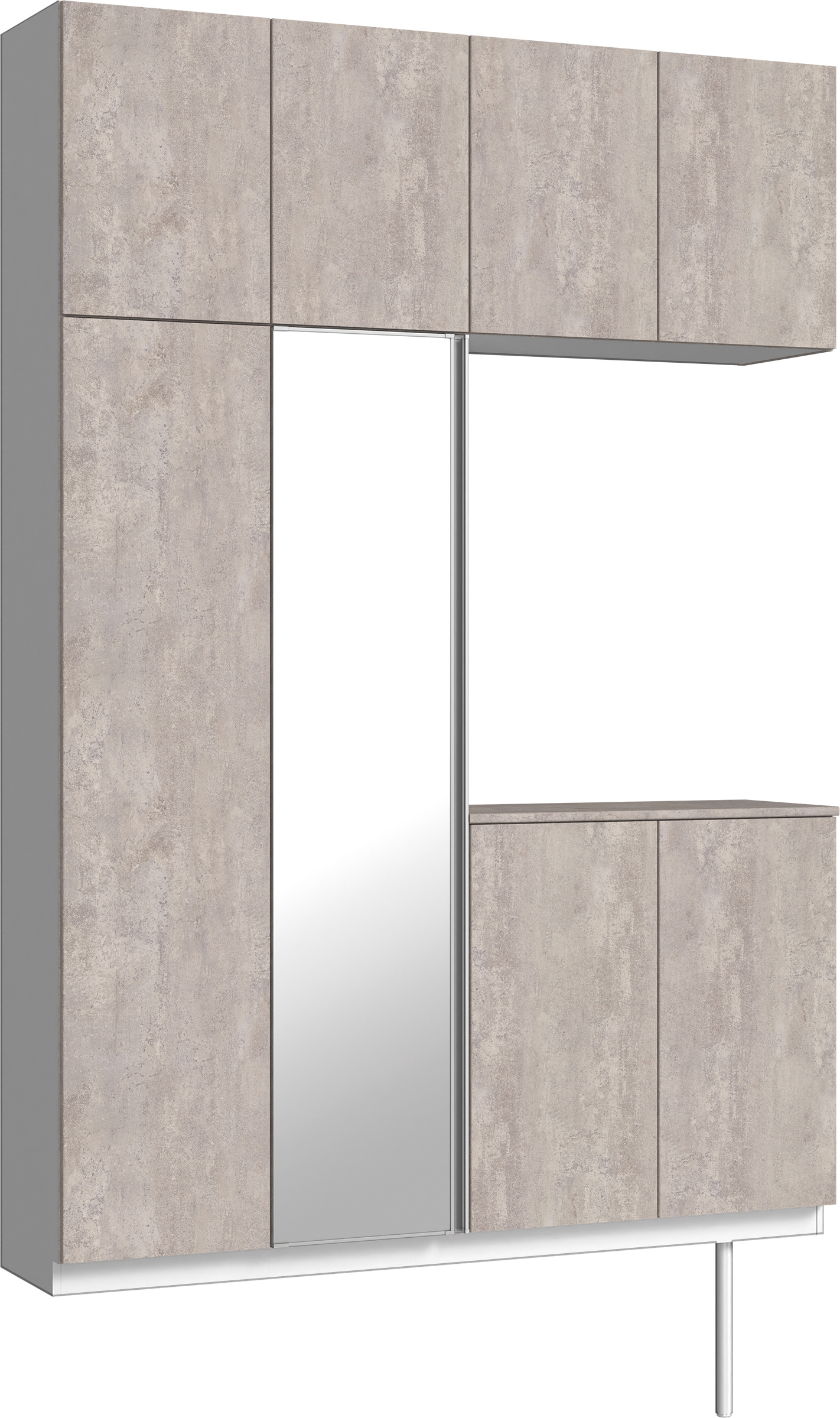 玄関収納　イエリア　開き戸ユニット　フラット　Ｓ４９　コの字ＰＬＡＮ　シューズ収納　ミラー扉　１６００幅　〈コンクリートグレー柄〉　ハンドルレス