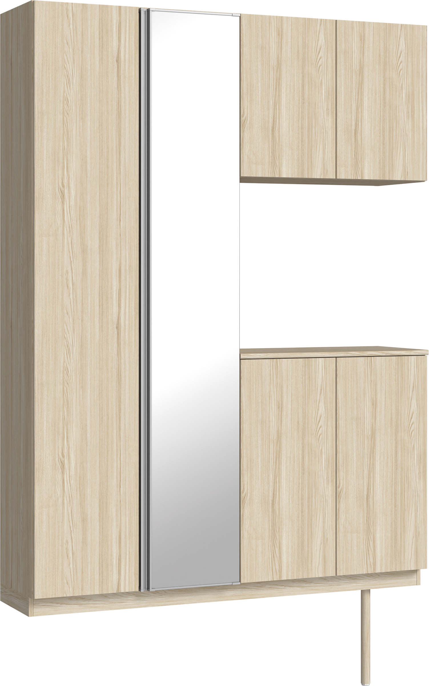 玄関収納　イエリア　開き戸ユニット　フラット縦木目　Ｓ８３　コの字ＰＬＡＮ　シューズ収納　ミラー扉　１４８０幅　〈ソフトグレージュ柄〉　ハンドルレス
