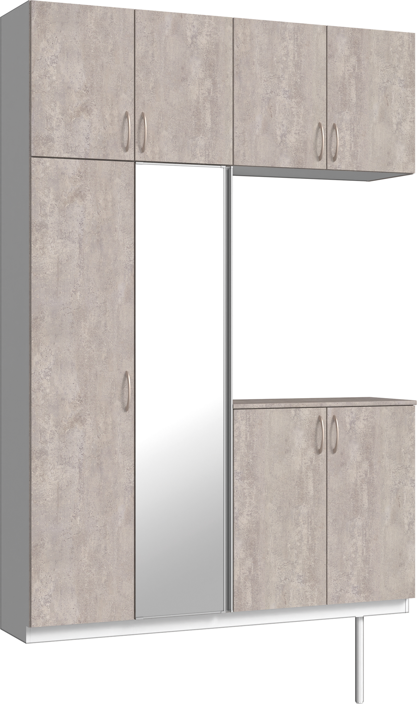 玄関収納　イエリア　開き戸ユニット　フラット　Ｓ４９　コの字ＰＬＡＮ　シューズ収納　ミラー扉　１６００幅　〈コンクリートグレー柄〉　ハンドルラウンド型〈Ｔシルバー色〉