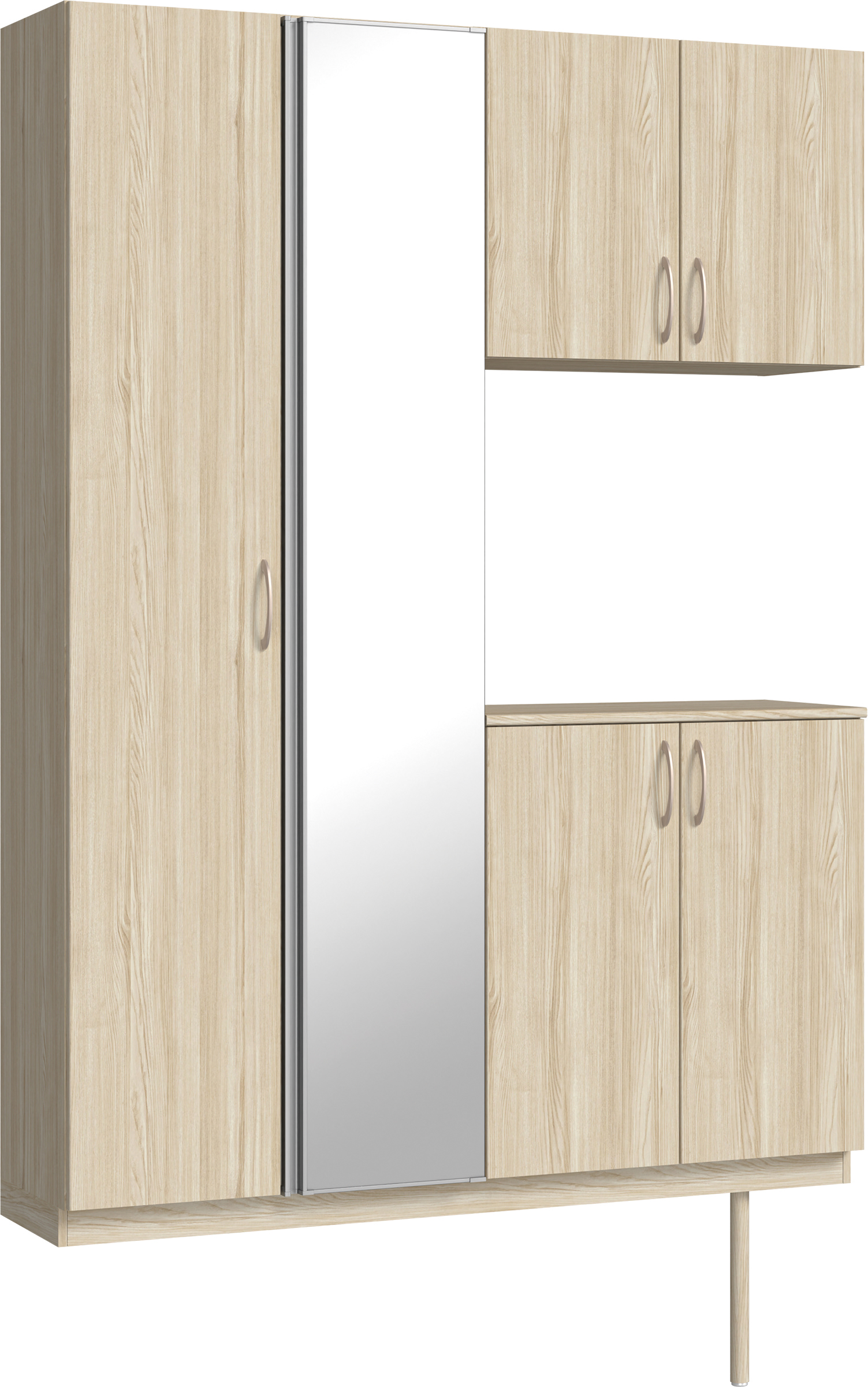 玄関収納　イエリア　開き戸ユニット　フラット縦木目　Ｓ８３　コの字ＰＬＡＮ　シューズ収納　ミラー扉　１４８０幅　〈ソフトグレージュ柄〉　ハンドルラウンド型〈Ｔシルバー色〉