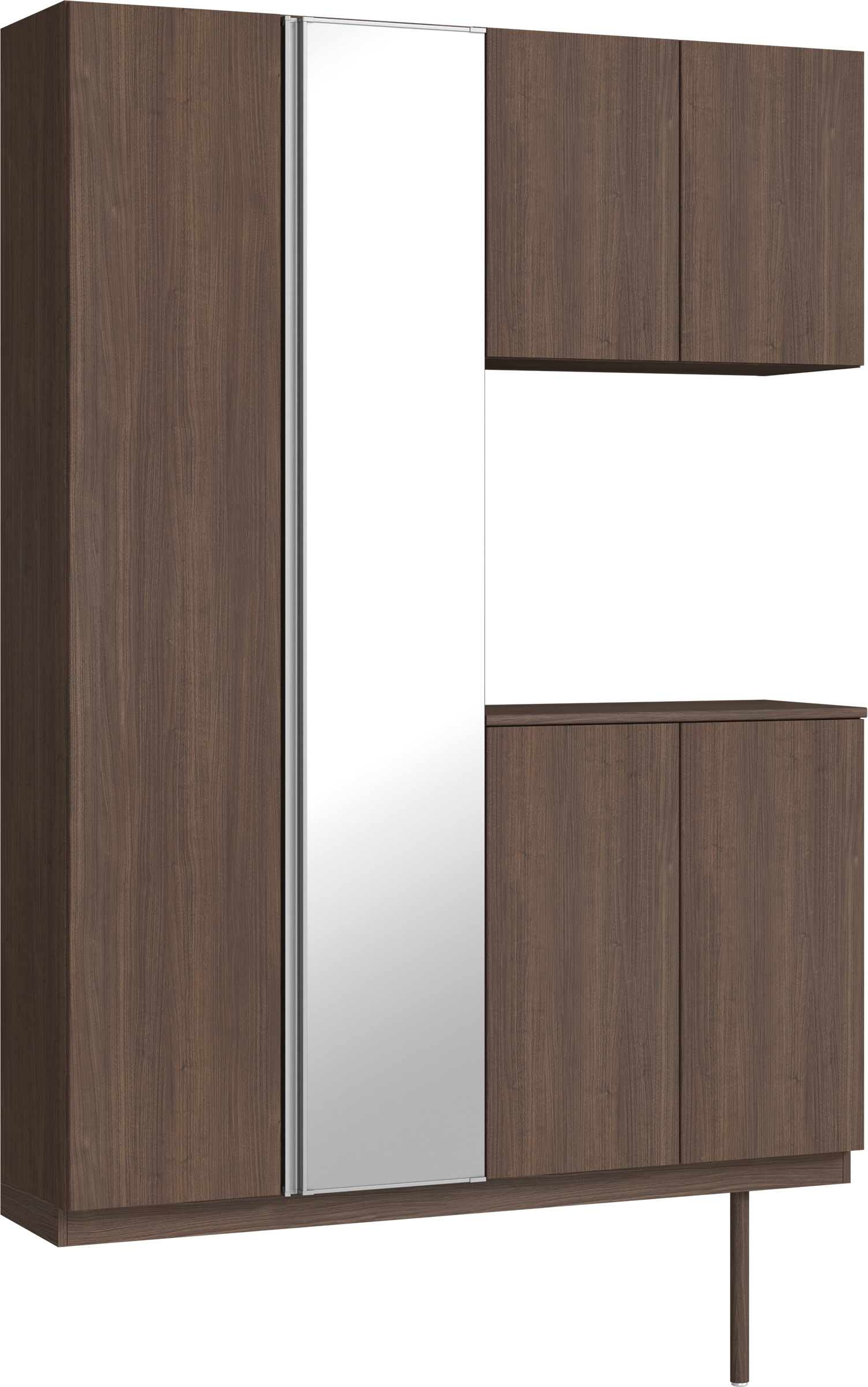 玄関収納　イエリア　開き戸ユニット　フラット縦木目　Ｓ８３　コの字ＰＬＡＮ　シューズ収納　ミラー扉　１４８０幅　〈ダルブラウン柄〉　ハンドルレス