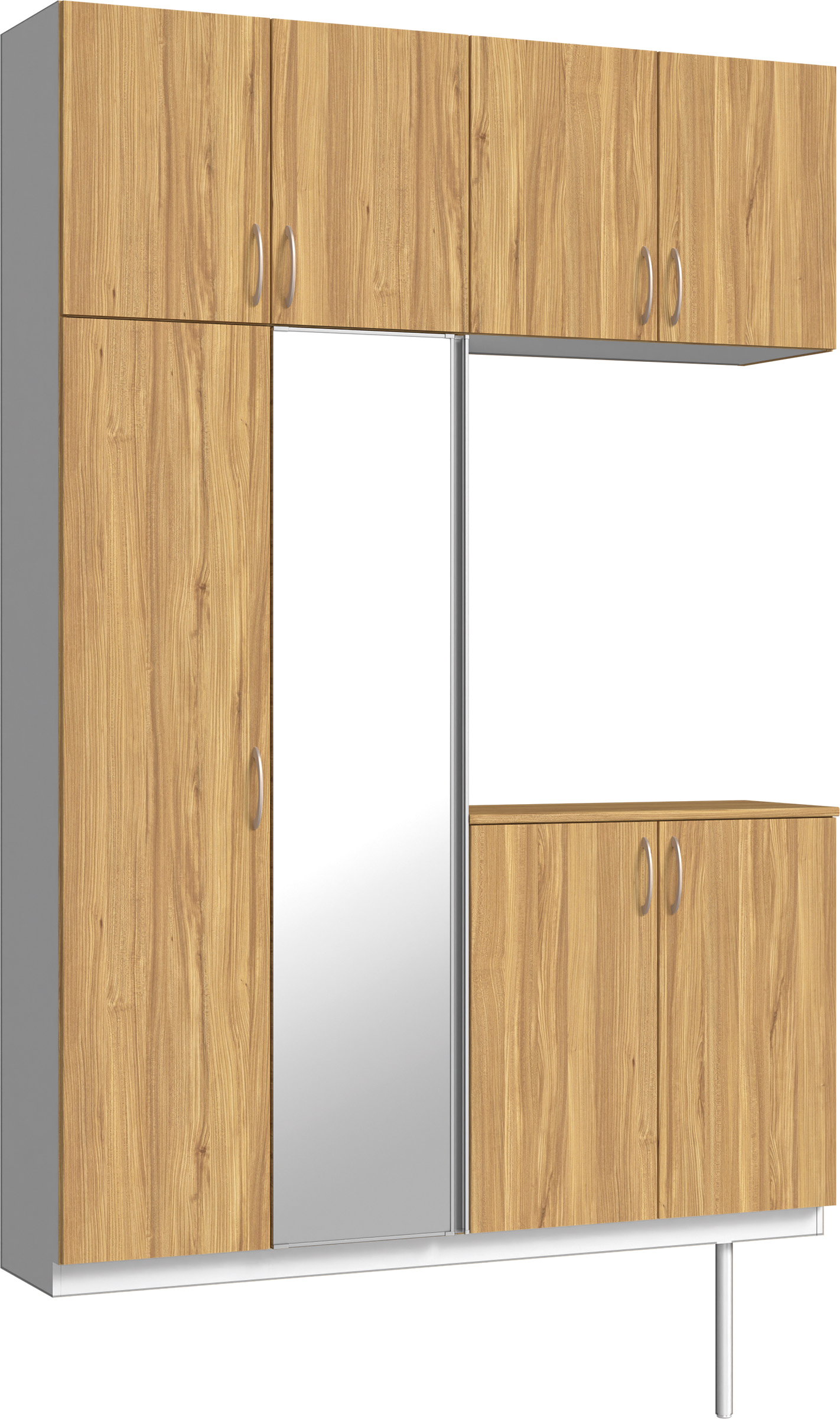 玄関収納　イエリア　開き戸ユニット　フラット　Ｓ４９　コの字ＰＬＡＮ　シューズ収納　ミラー扉　１６００幅　〈シナモンブラウン柄〉　ハンドルラウンド型〈Ｔシルバー色〉