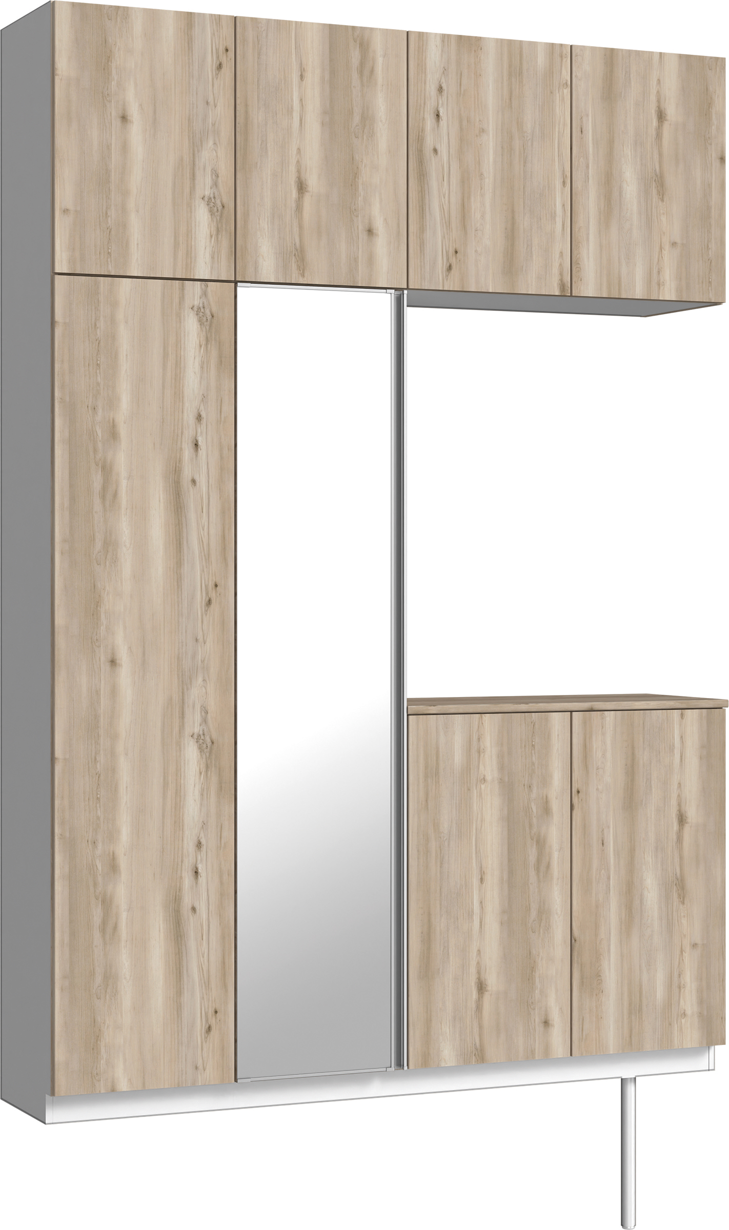 玄関収納　イエリア　開き戸ユニット　フラット　Ｓ４９　コの字ＰＬＡＮ　シューズ収納　ミラー扉　１６００幅　〈スモークグレー柄〉　ハンドルレス