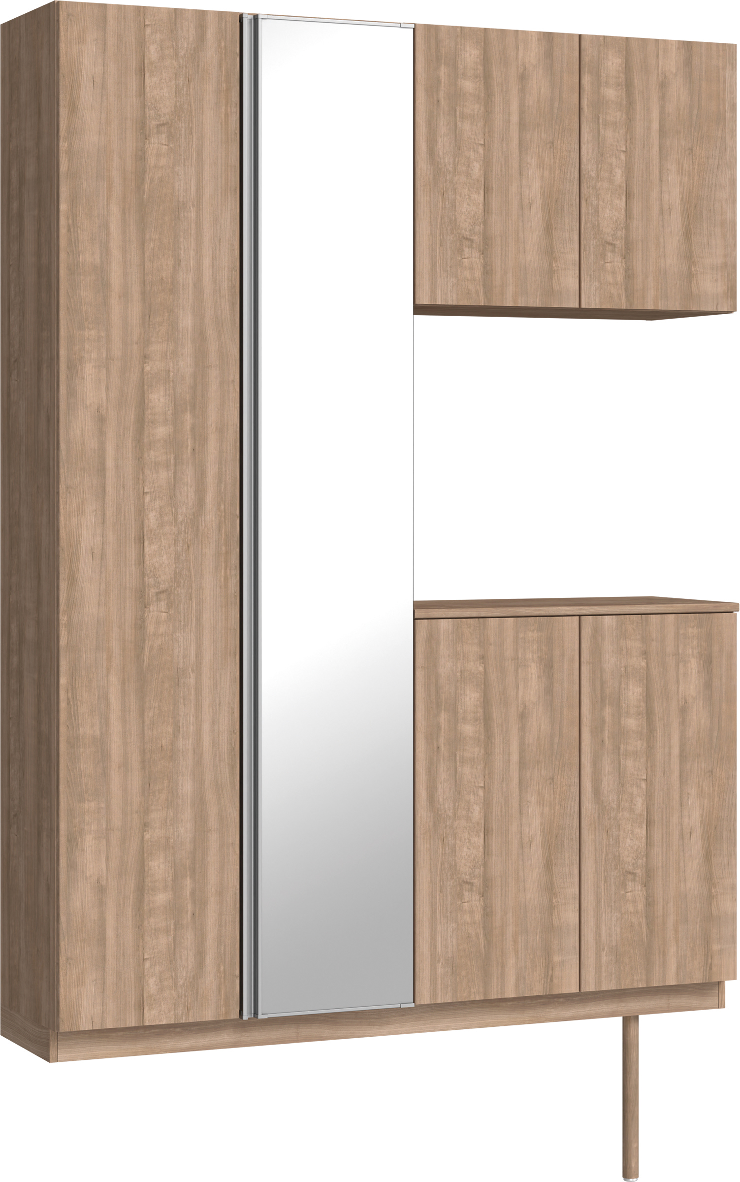 玄関収納　イエリア　開き戸ユニット　フラット縦木目　Ｓ８３　コの字ＰＬＡＮ　シューズ収納　ミラー扉　１４８０幅　〈トープグレー柄〉　ハンドルレス
