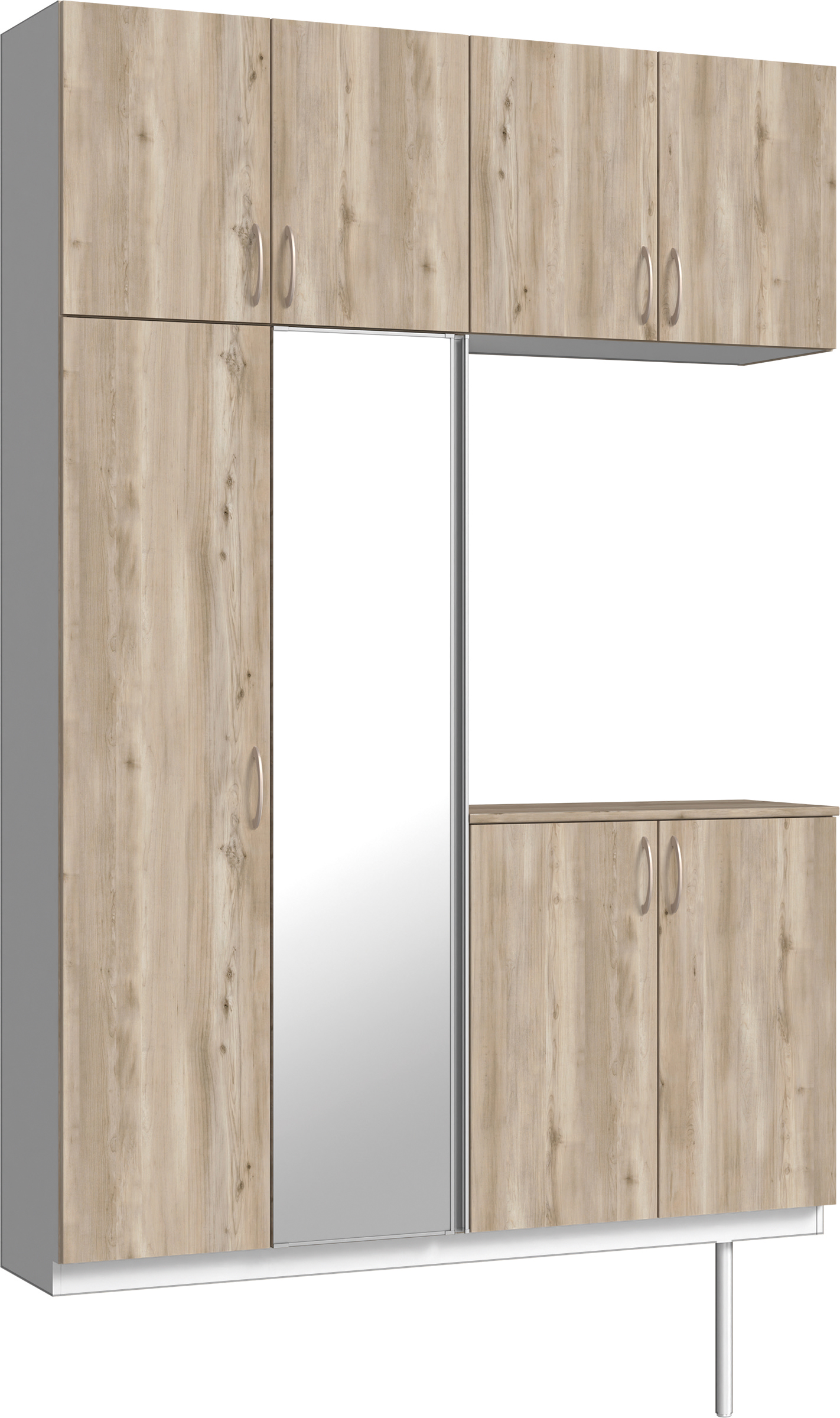 玄関収納　イエリア　開き戸ユニット　フラット　Ｓ４９　コの字ＰＬＡＮ　シューズ収納　ミラー扉　１６００幅　〈スモークグレー柄〉　ハンドルラウンド型〈Ｔシルバー色〉