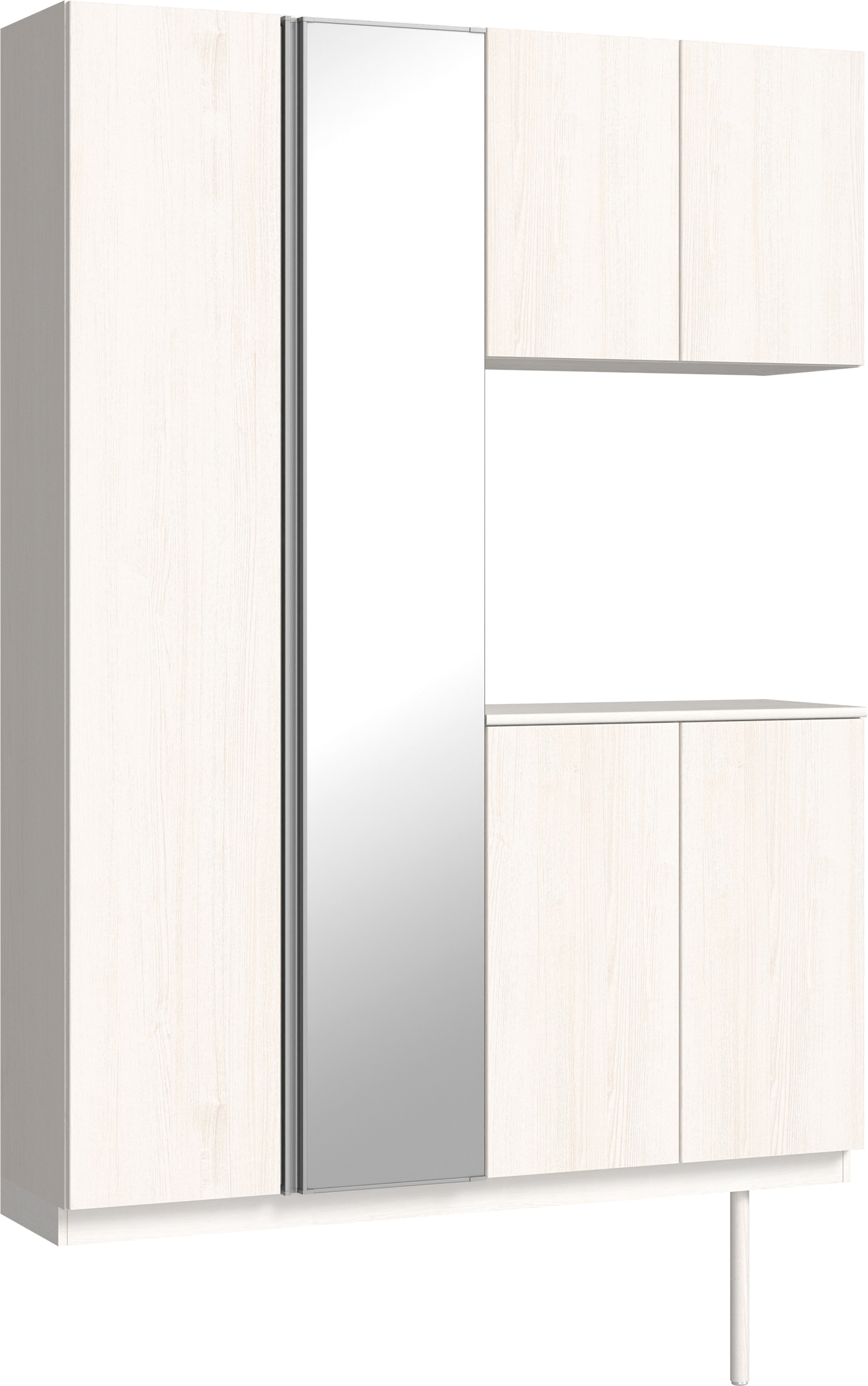 玄関収納　イエリア　開き戸ユニット　フラット縦木目　Ｓ８３　コの字ＰＬＡＮ　シューズ収納　ミラー扉　１４８０幅　〈ネオホワイト柄〉　ハンドルレス