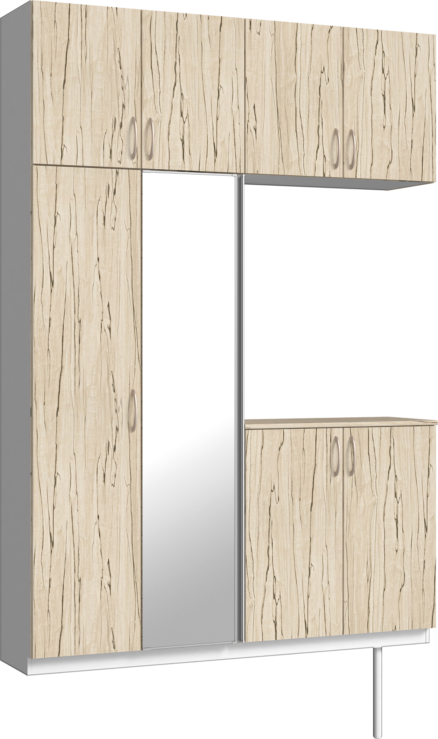 玄関収納　イエリア　開き戸ユニット　フラット　Ｓ４９　コの字ＰＬＡＮ　シューズ収納　ミラー扉　１６００幅　〈スロウベージュ柄〉　ハンドルラウンド型〈Ｔシルバー色〉