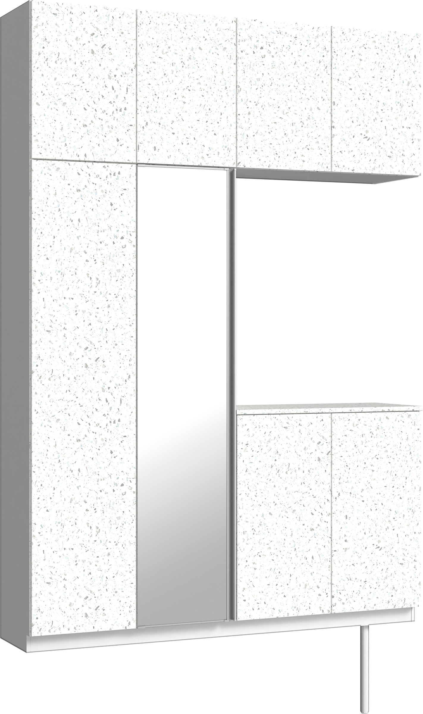 玄関収納　イエリア　開き戸ユニット　フラット　Ｓ４９　コの字ＰＬＡＮ　シューズ収納　ミラー扉　１６００幅　〈テラゾホワイト柄〉　ハンドルレス