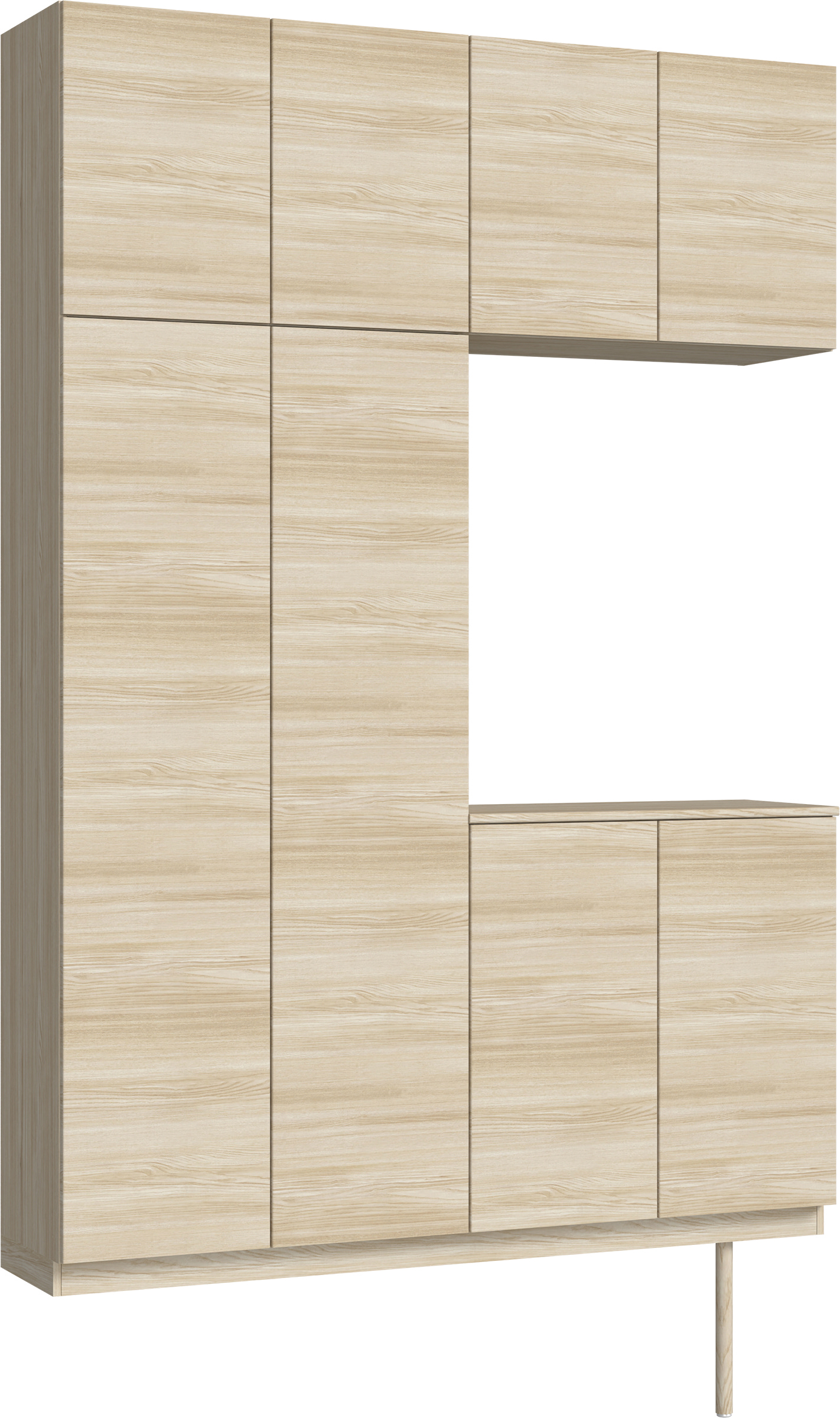 玄関収納　イエリア　開き戸ユニット　フラット横木目　Ｓ４２　コの字ＰＬＡＮ　シューズ収納　ウッド扉　１６００幅　〈ソフトグレージュ柄〉　ハンドルレス