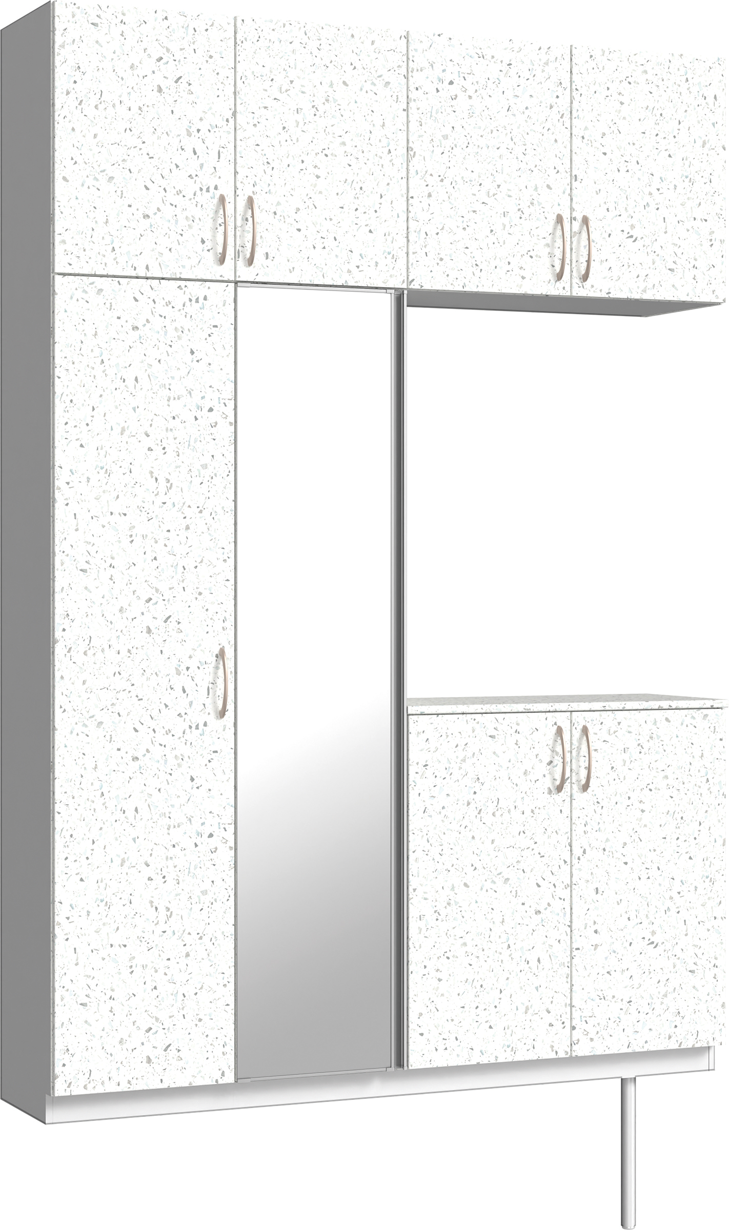 玄関収納　イエリア　開き戸ユニット　フラット　Ｓ４９　コの字ＰＬＡＮ　シューズ収納　ミラー扉　１６００幅　〈テラゾホワイト柄〉　ハンドルラウンド型〈Ｔシルバー色〉