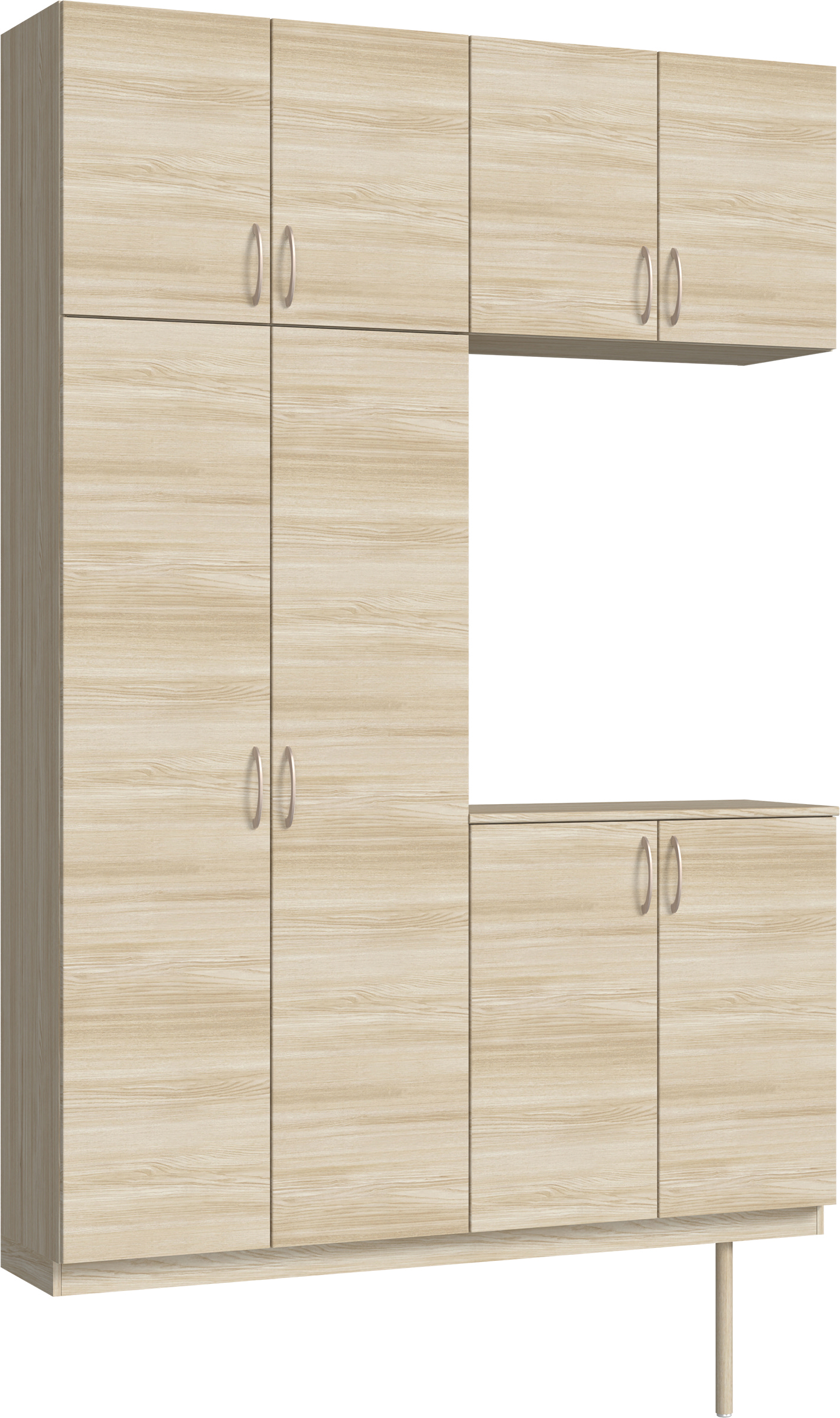 玄関収納　イエリア　開き戸ユニット　フラット横木目　Ｓ４２　コの字ＰＬＡＮ　シューズ収納　ウッド扉　１６００幅　〈ソフトグレージュ柄〉　ハンドルラウンド型〈Ｔシルバー色〉