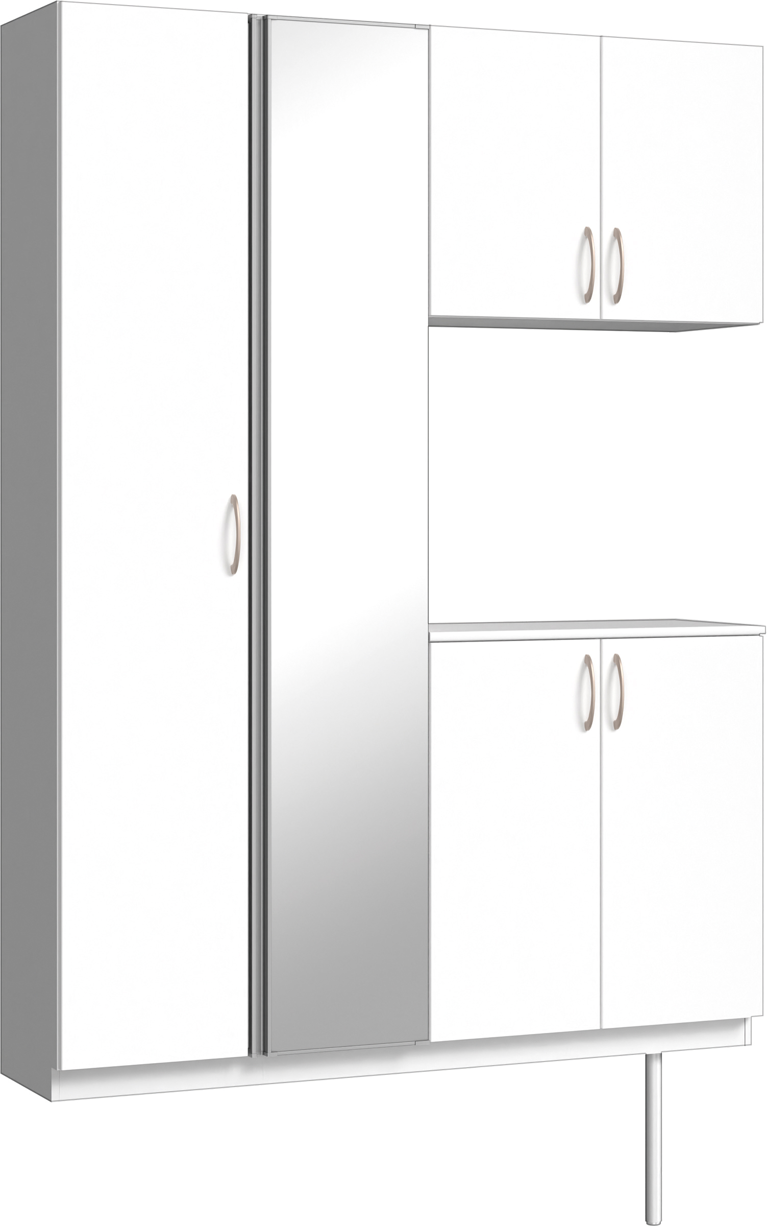 玄関収納　イエリア　開き戸ユニット　フラット縦木目　Ｓ８３　コの字ＰＬＡＮ　シューズ収納　ミラー扉　１４８０幅　〈パウダーホワイト柄〉　ハンドルラウンド型〈Ｔシルバー色〉